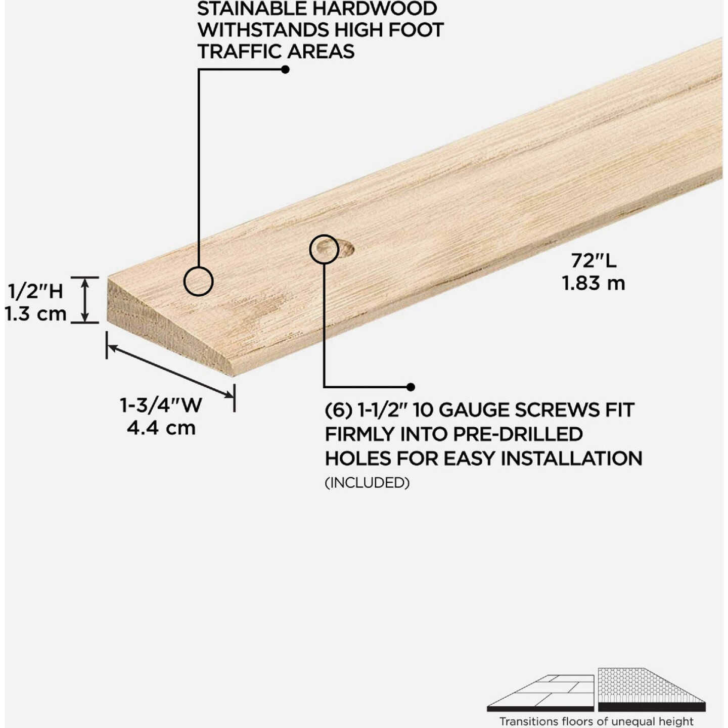 M-D Building Products 1-3/4 In. x 72 In. Unfinished Hardwood Reducer with Screws Image 2