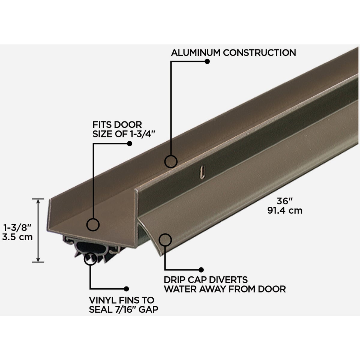 M-D Building Products 2.25 In. W. x 1.375 In. H. x 36 In. L. Aluminum Bronze Door Bottom Image 2