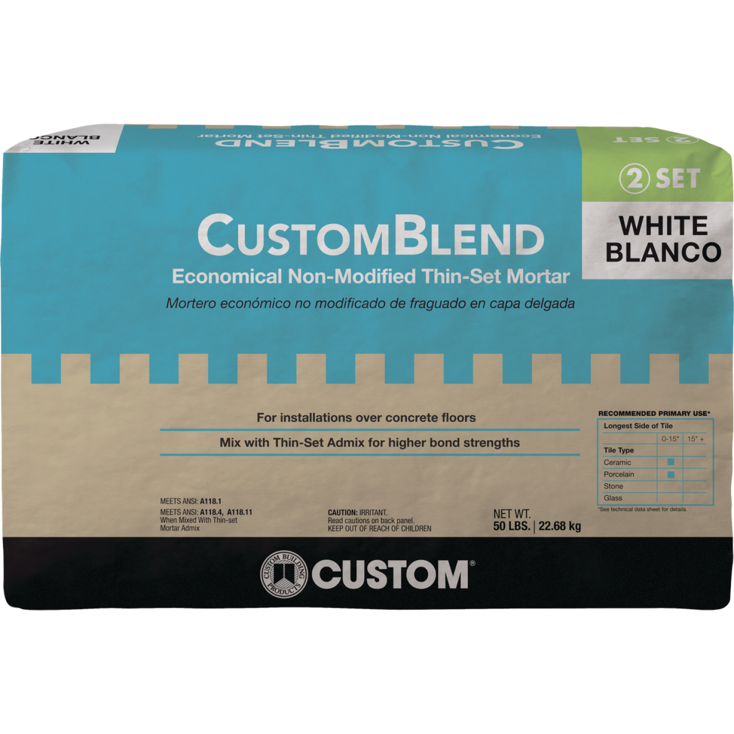 Custom-Blend 50 Lb. White Non-Modified Thin-Set Mortar Image 1
