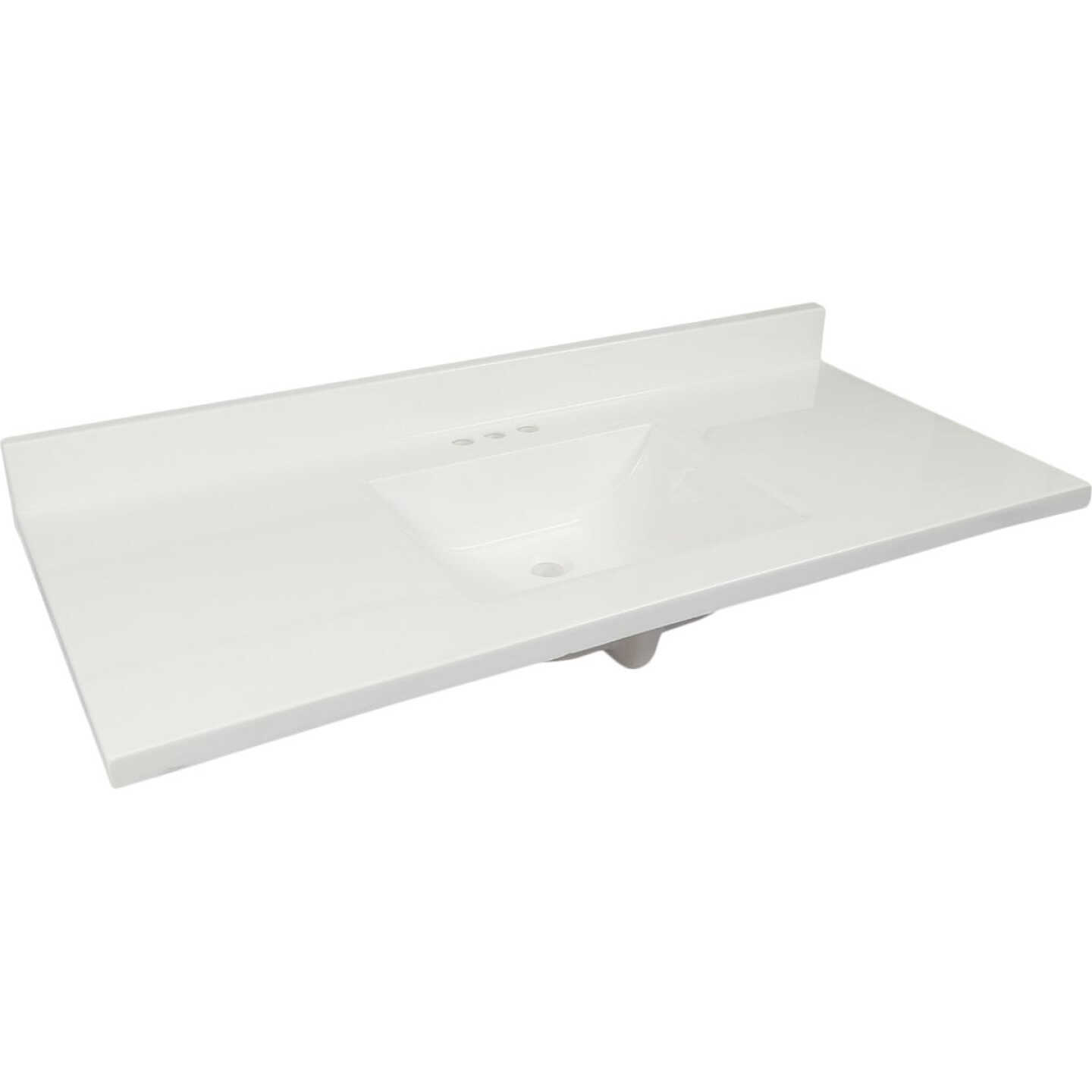 Modular Vanity Tops 49 In. W x 22 In. D Solid White Cultured Marble Vanity Top with Rectangular Wave Bowl Image 1