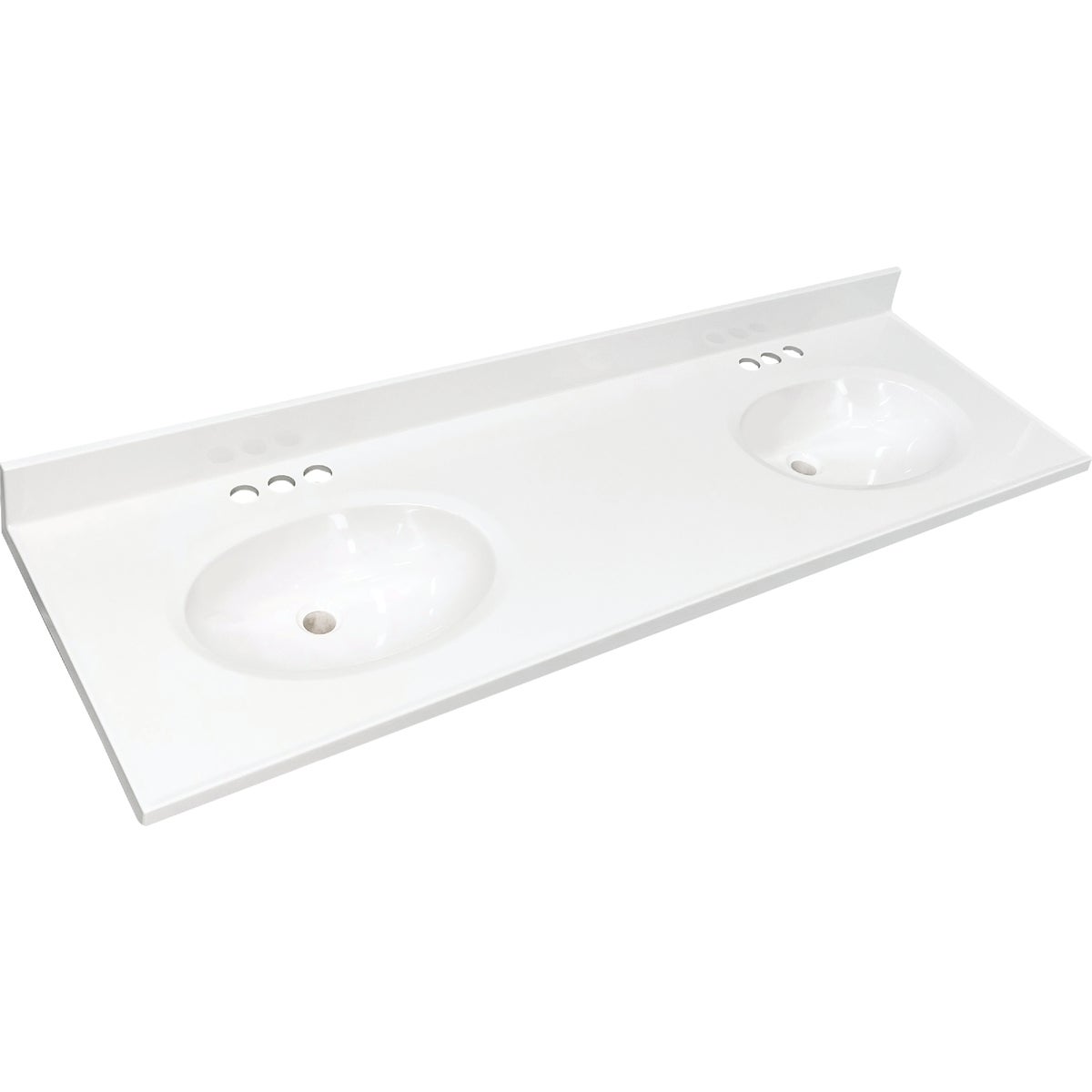 CraftMark 61 In. x 22 In. Cultured Marble Solid High Gloss White Vanity Top with Round Double Bowl