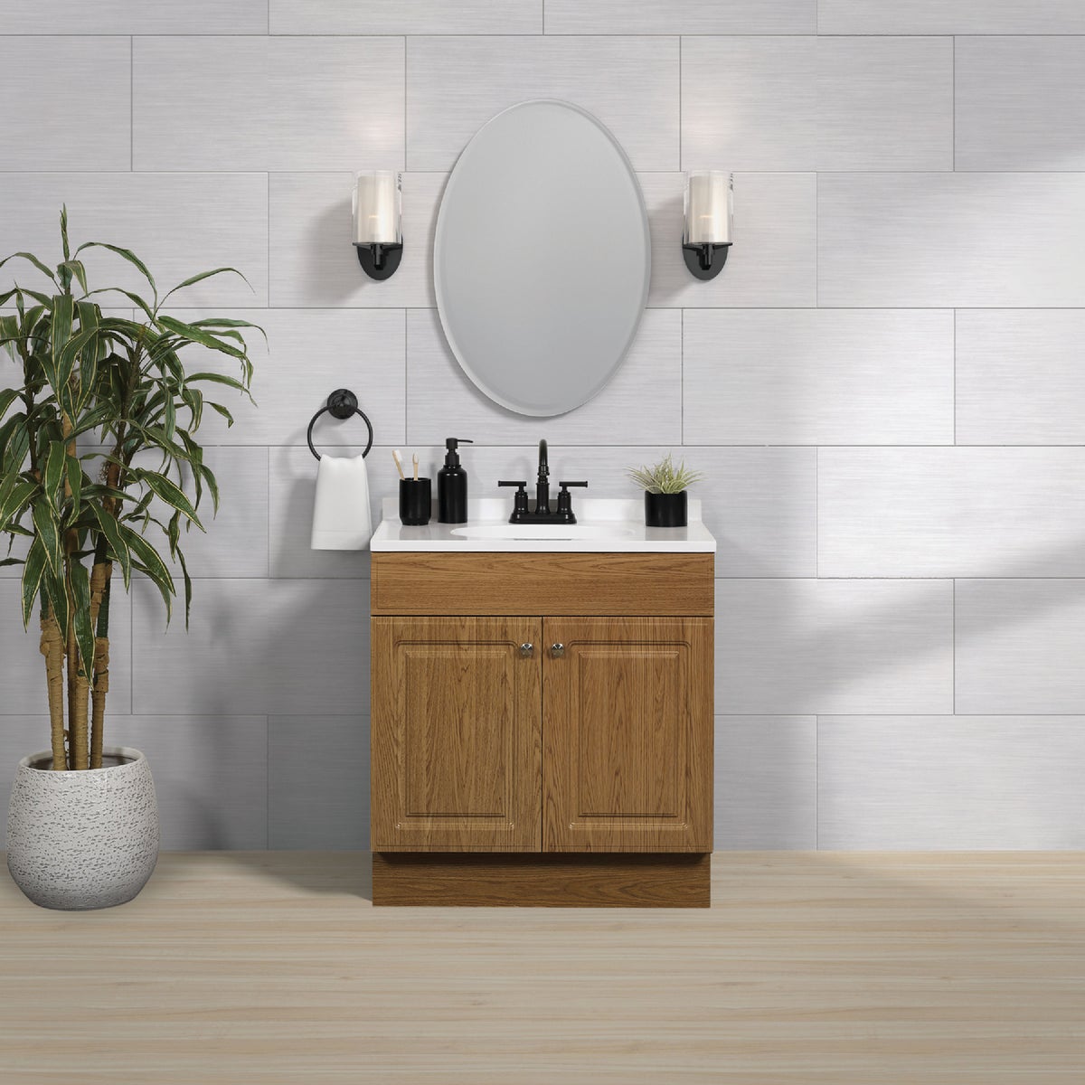 Zenith Zenna Home Oak 30 In. W x 35 In. H x 18 In. D Vanity with White Cultured Marble Top Image 2