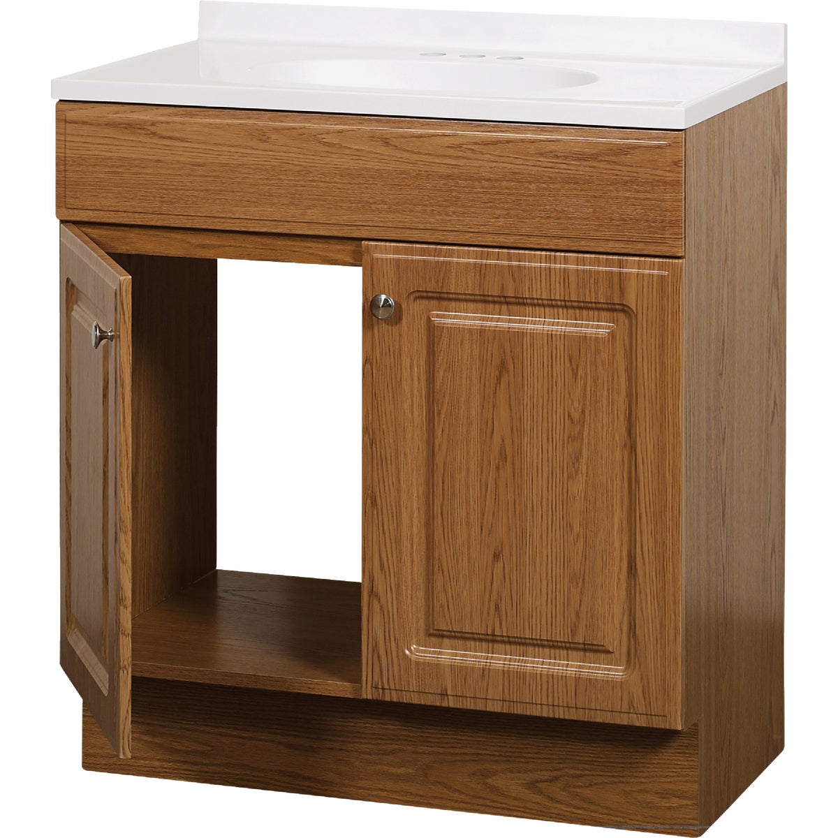 Zenith Zenna Home Oak 30 In. W x 35 In. H x 18 In. D Vanity with White Cultured Marble Top Image 5