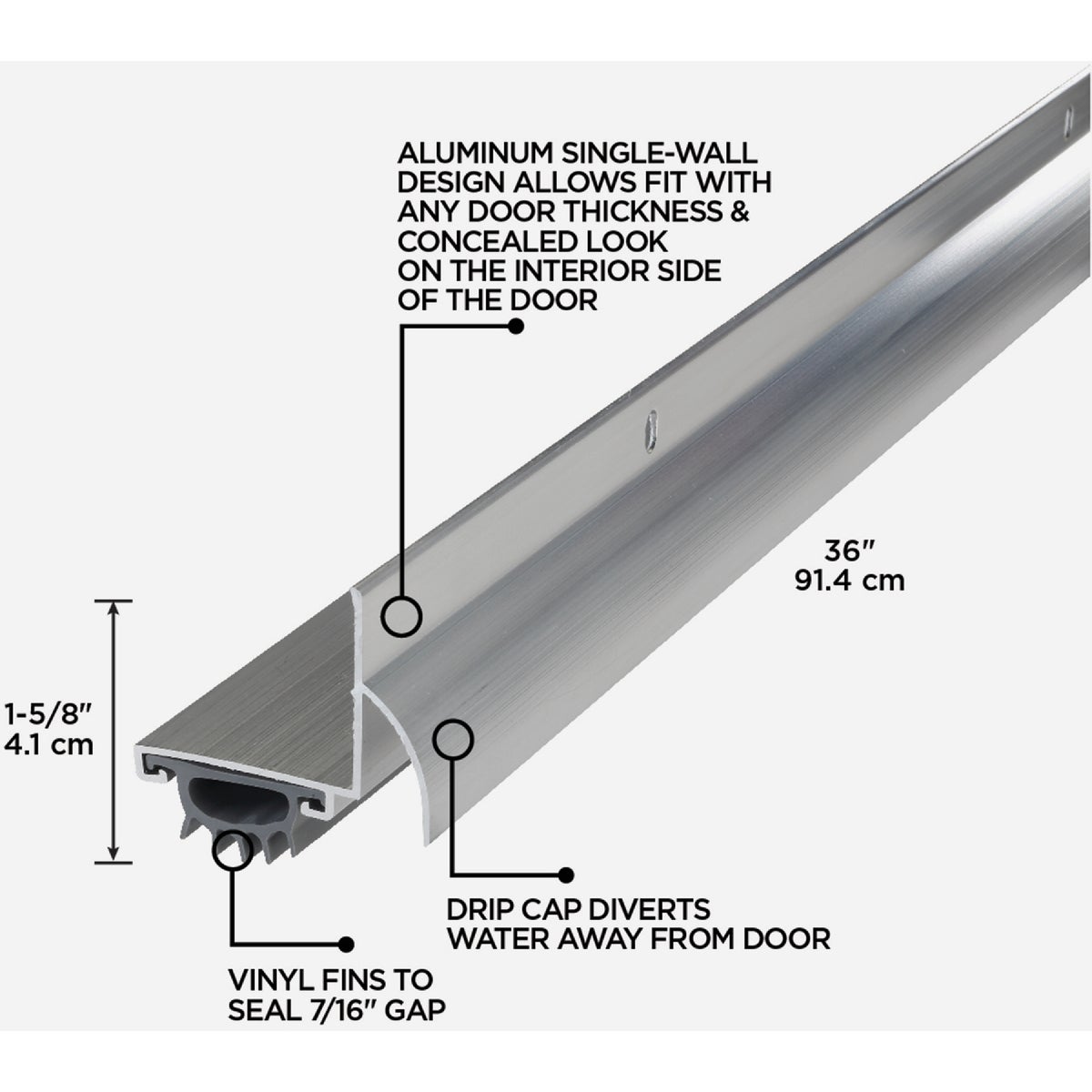 M-D Building Products 1.75 In. W. x 1.625 In. H. x 36 In. L. Aluminum Silver Door Bottom Image 2