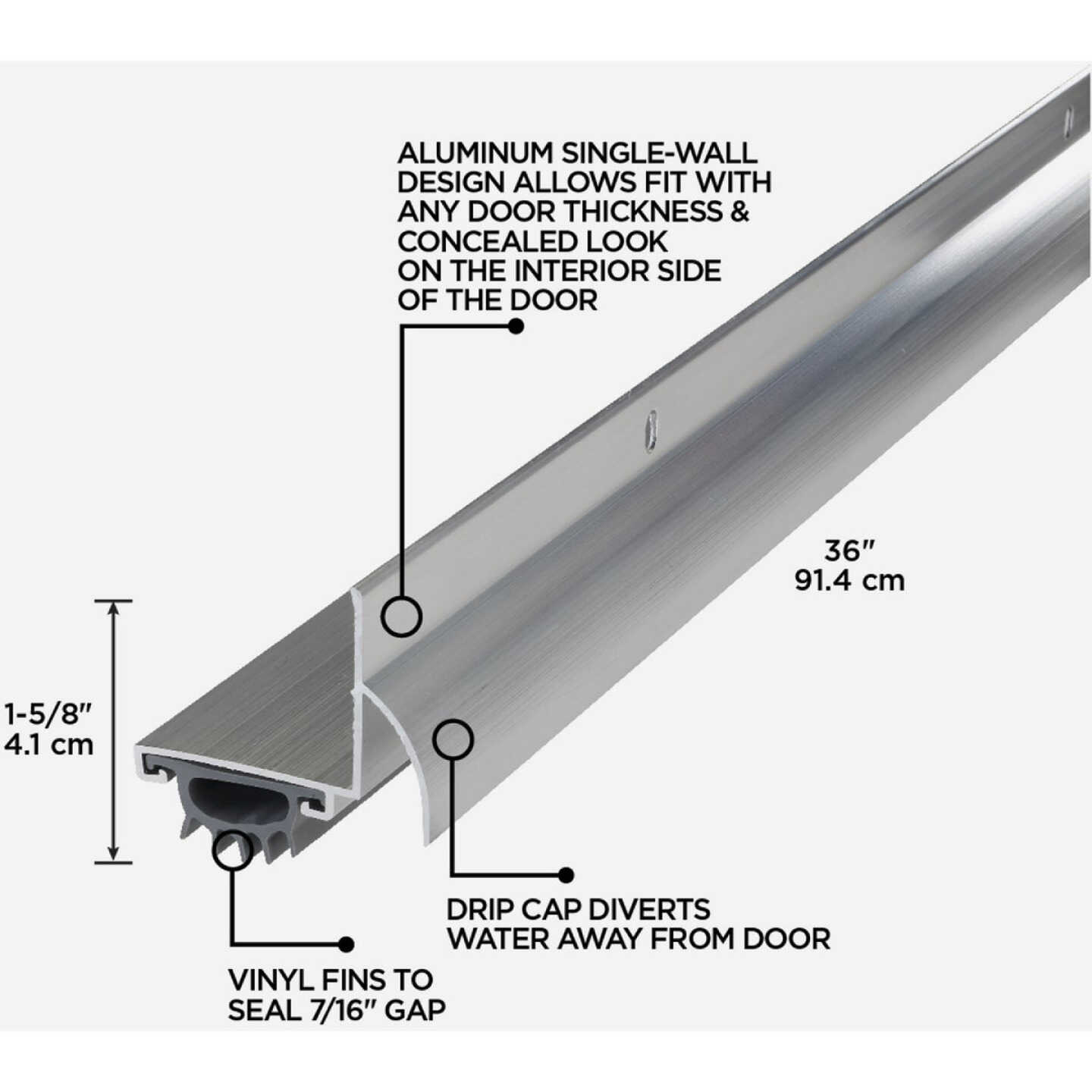 M-D Building Products 1.75 In. W. x 1.625 In. H. x 36 In. L. Aluminum Silver Door Bottom Image 2