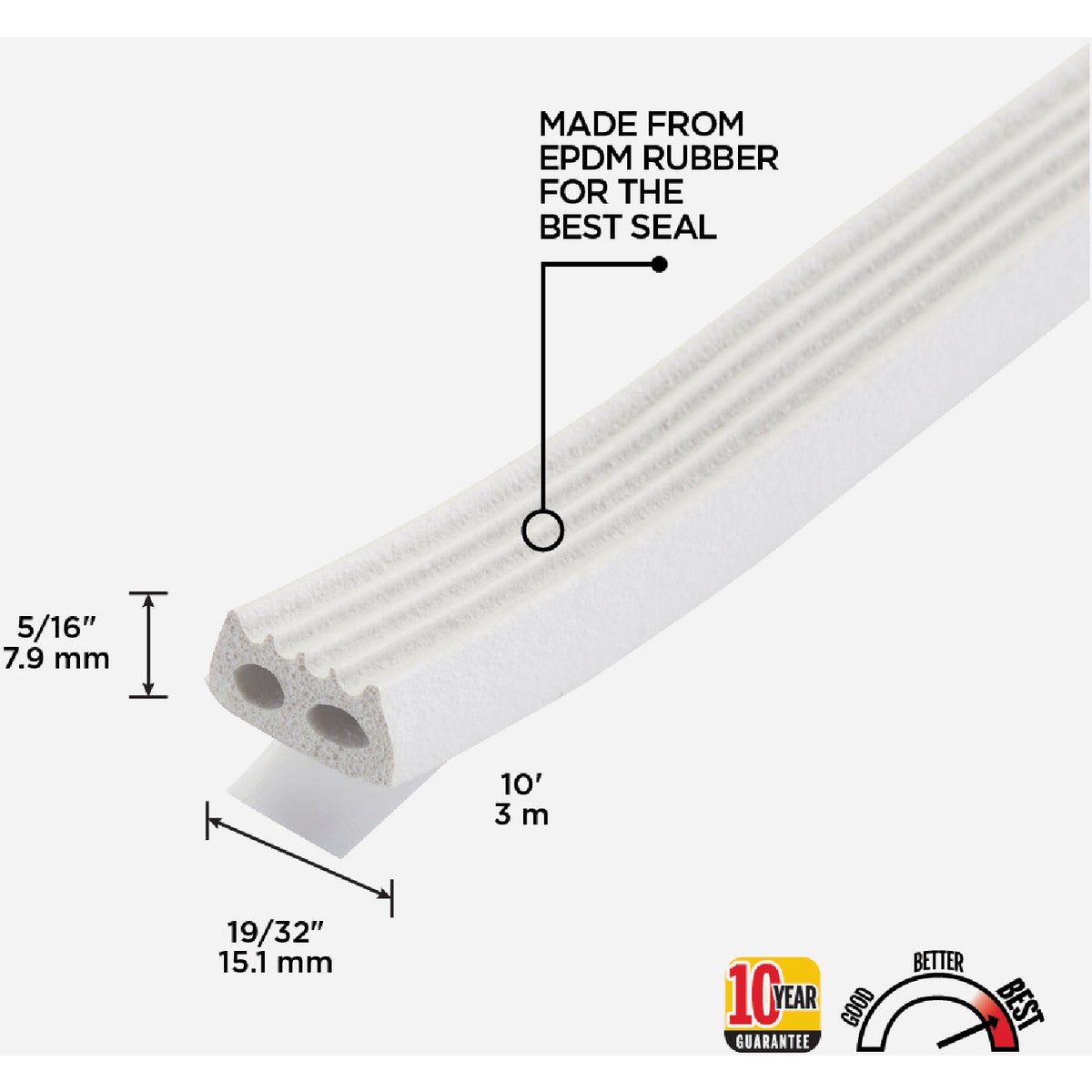 M-D Building Products 5/16 In. x 19/32 In. x 10 Ft. White Premium Rubber Window Seal for Large Gaps Image 2