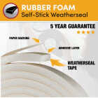 Frost King 3/4 In. Wide x 5/16 In. Thick x 10 Ft. Long White Rubber Foam Weatherstrip Tape Image 2