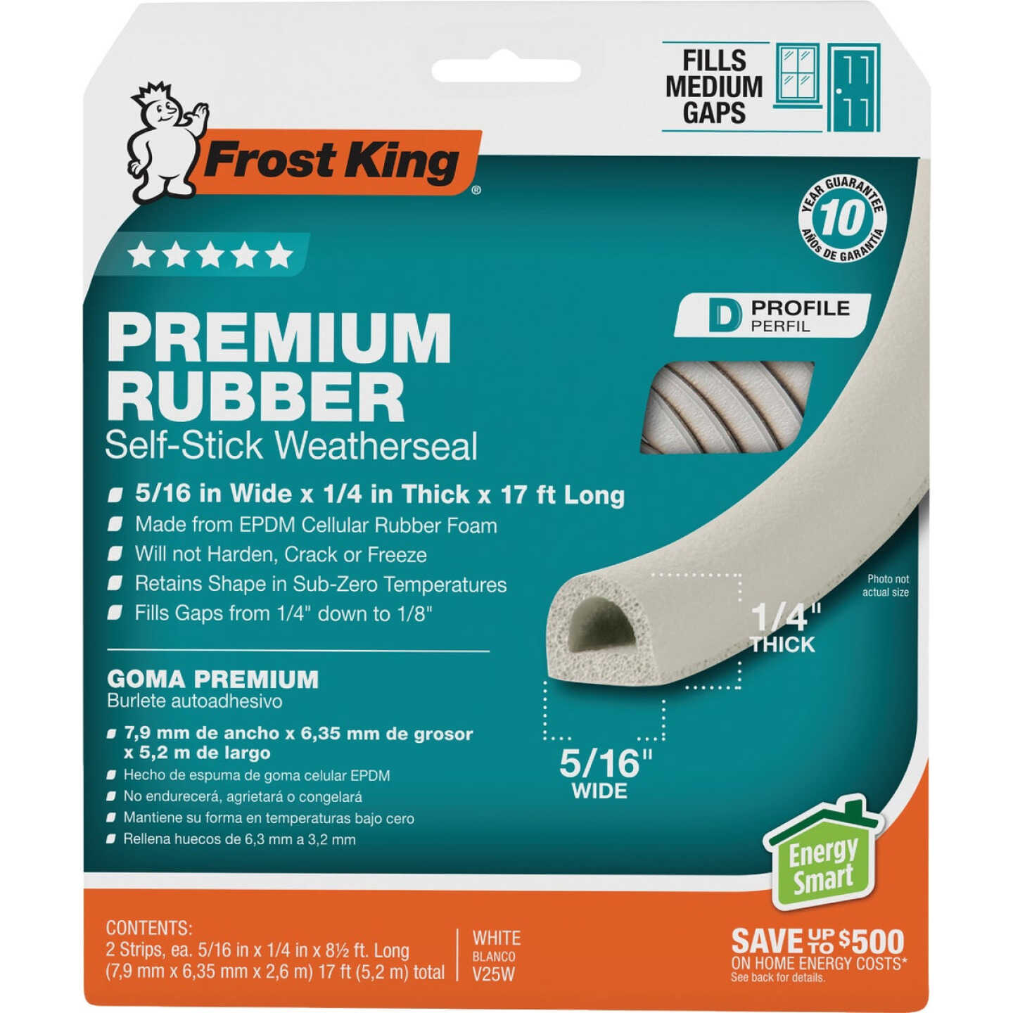 Frost King 17 Ft. x 5/16 In. White Rubber Weatherstrip Image 1