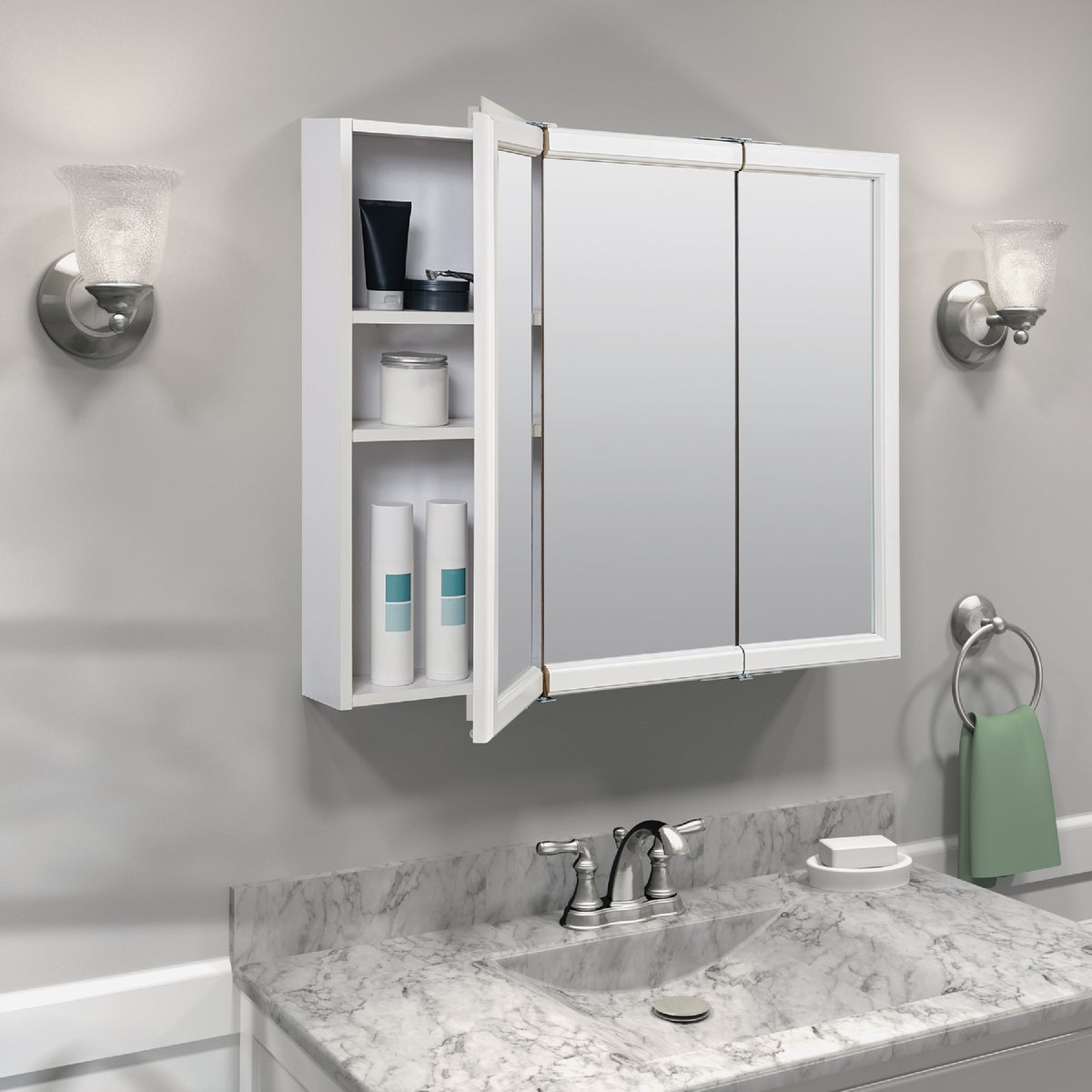 Zenith Zenna Home White 29.63 in W x 25.75 in H x 4.5 in D Tri-View Surface Mount Medicine Cabinet Image 3