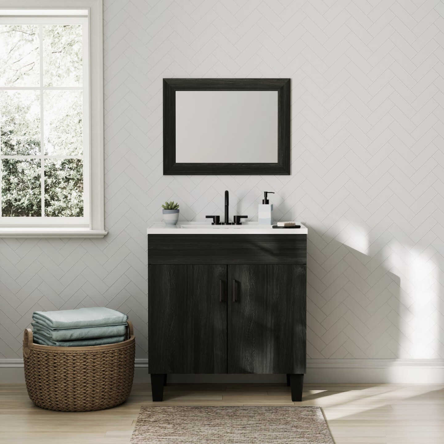 Zenna Home Wallowa Pine 30 In. W x 34 In. x 18 In. D Vanity with White Cultured Marble Top Image 2