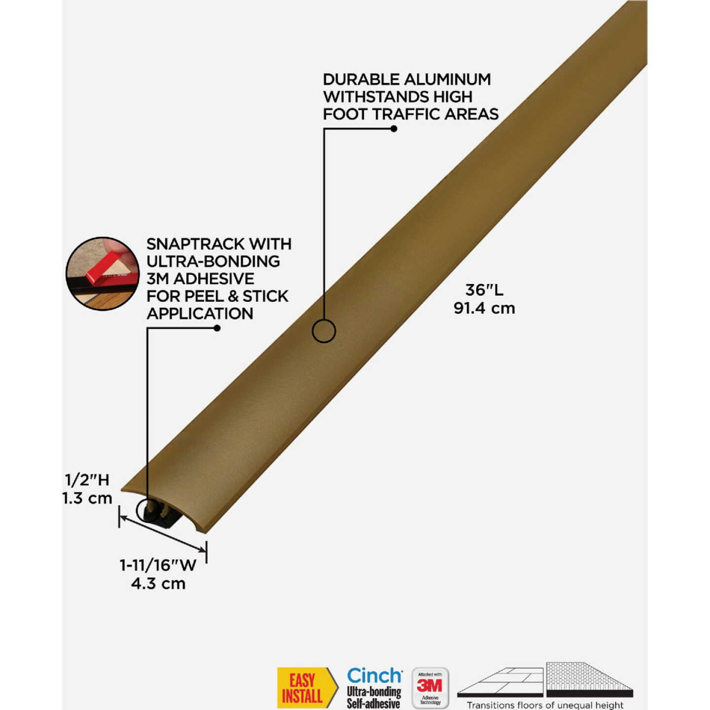 M-D Building Products 36 In. Antique Brass Aluminum Cinch Reducer with Snaptrack Image 2