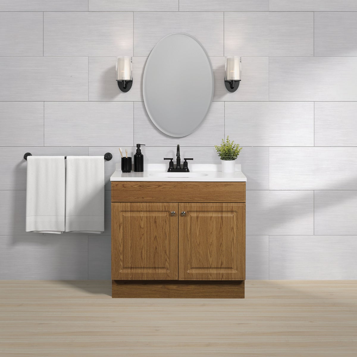 Zenith Zenna Home Oak 36 In. W x 35 In. H x 18 In. D Vanity with White Cultured Marble Top Image 2