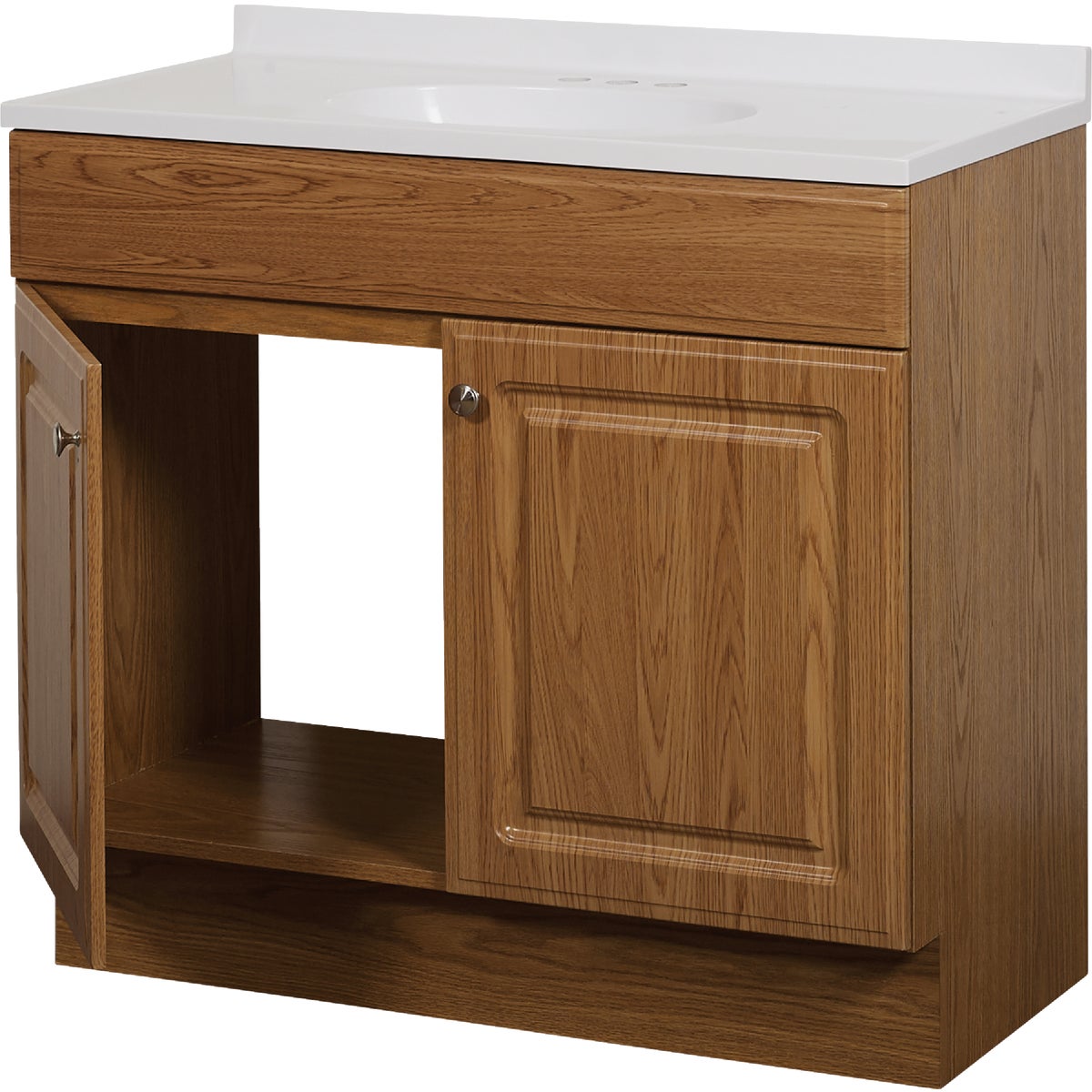 Zenith Zenna Home Oak 36 In. W x 35 In. H x 18 In. D Vanity with White Cultured Marble Top Image 4