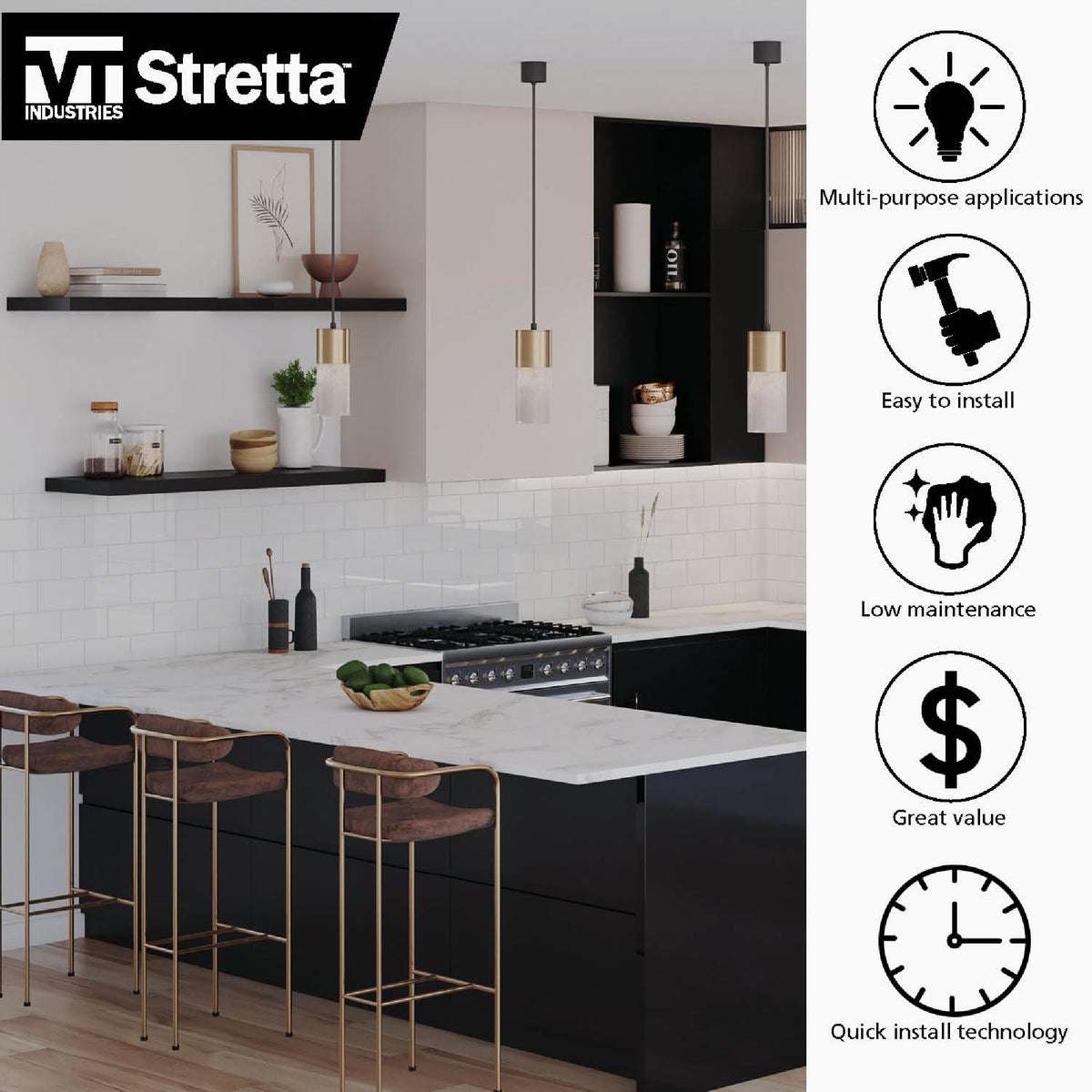 VT Industries Stretta 10 Ft. Right Hand Laminate White Marble Countertop Image 4