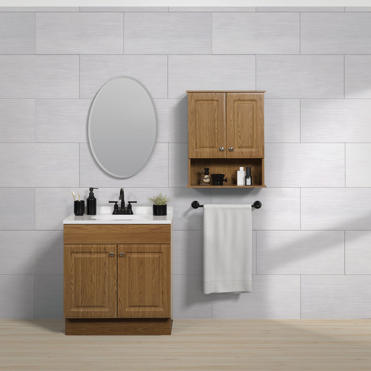 Zenith Zenna Home Oak 23 In. W x 8-1/4 In. D x 28 In. H Wall Bath Cabinet Image 2