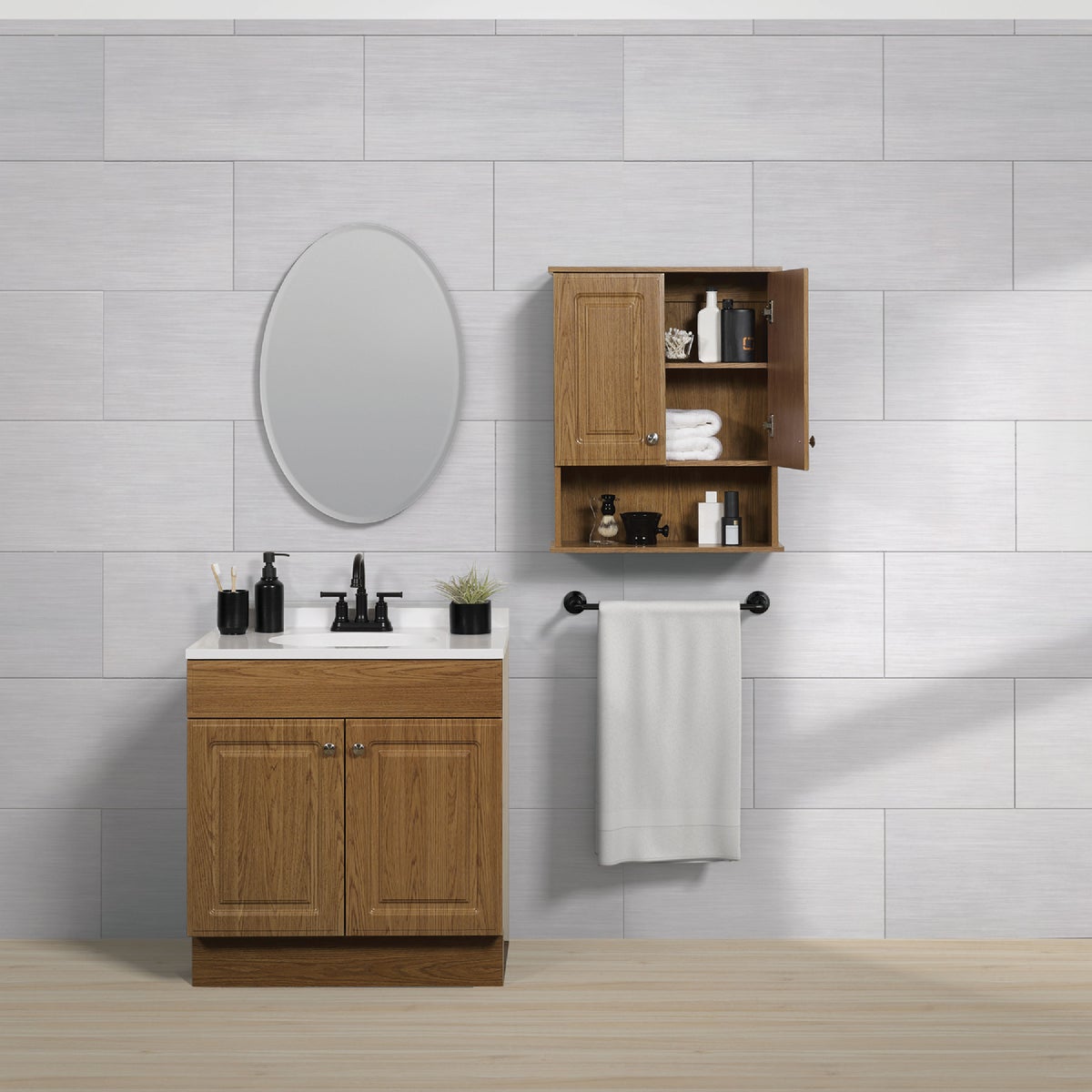 Zenith Zenna Home Oak 23 In. W x 8-1/4 In. D x 28 In. H Wall Bath Cabinet Image 3