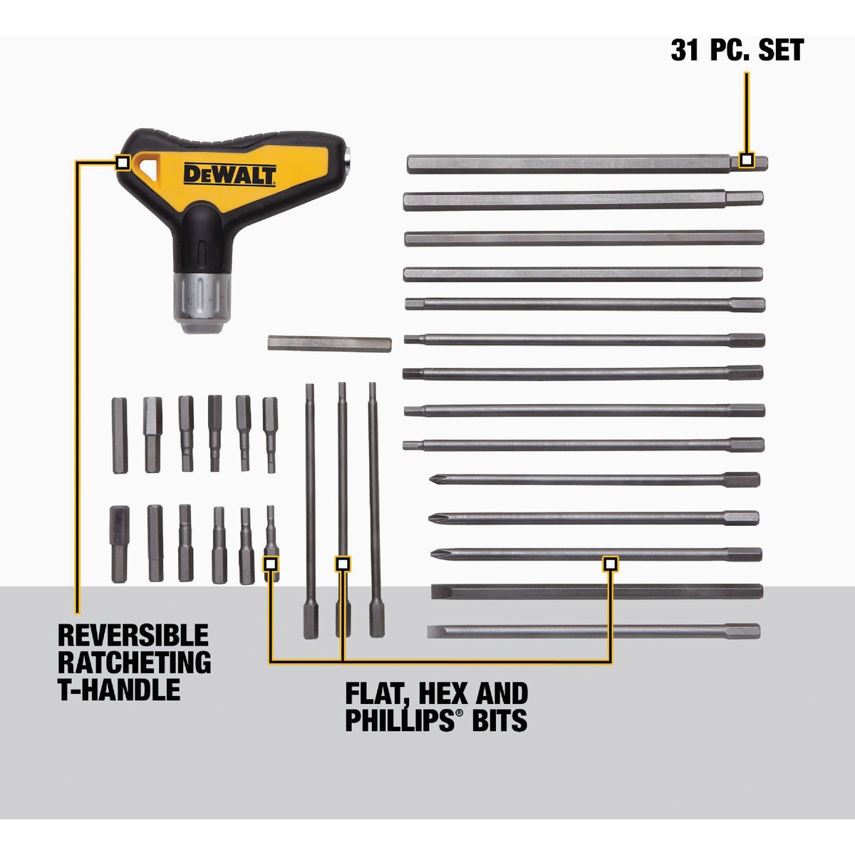 DeWalt Metric & Standard T-Handle Hex Key Set, 31-Piece Image 6