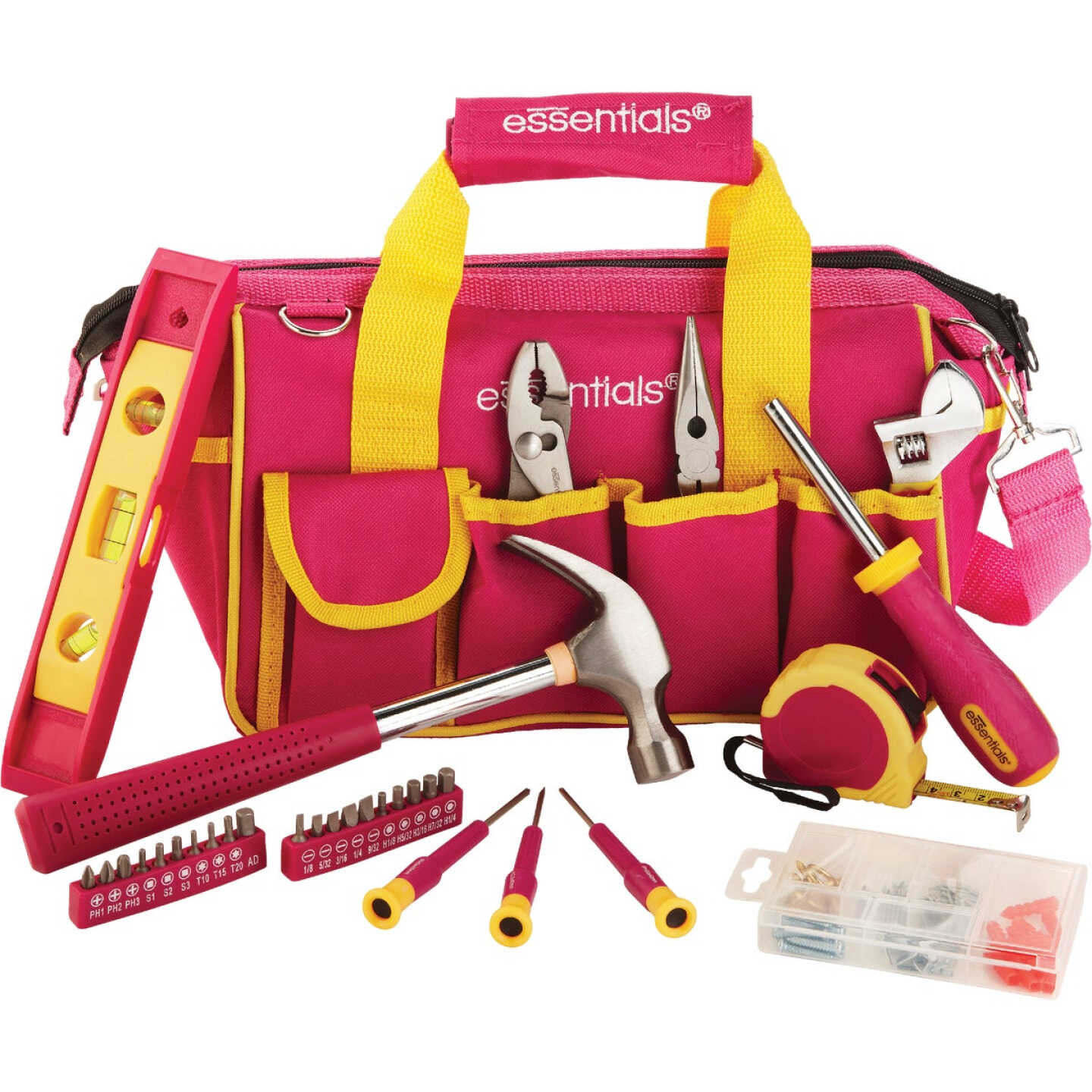 Essentials Around-the-House Homeowner's Tool Set with Pink Tool Bag (32-Piece) Image 1