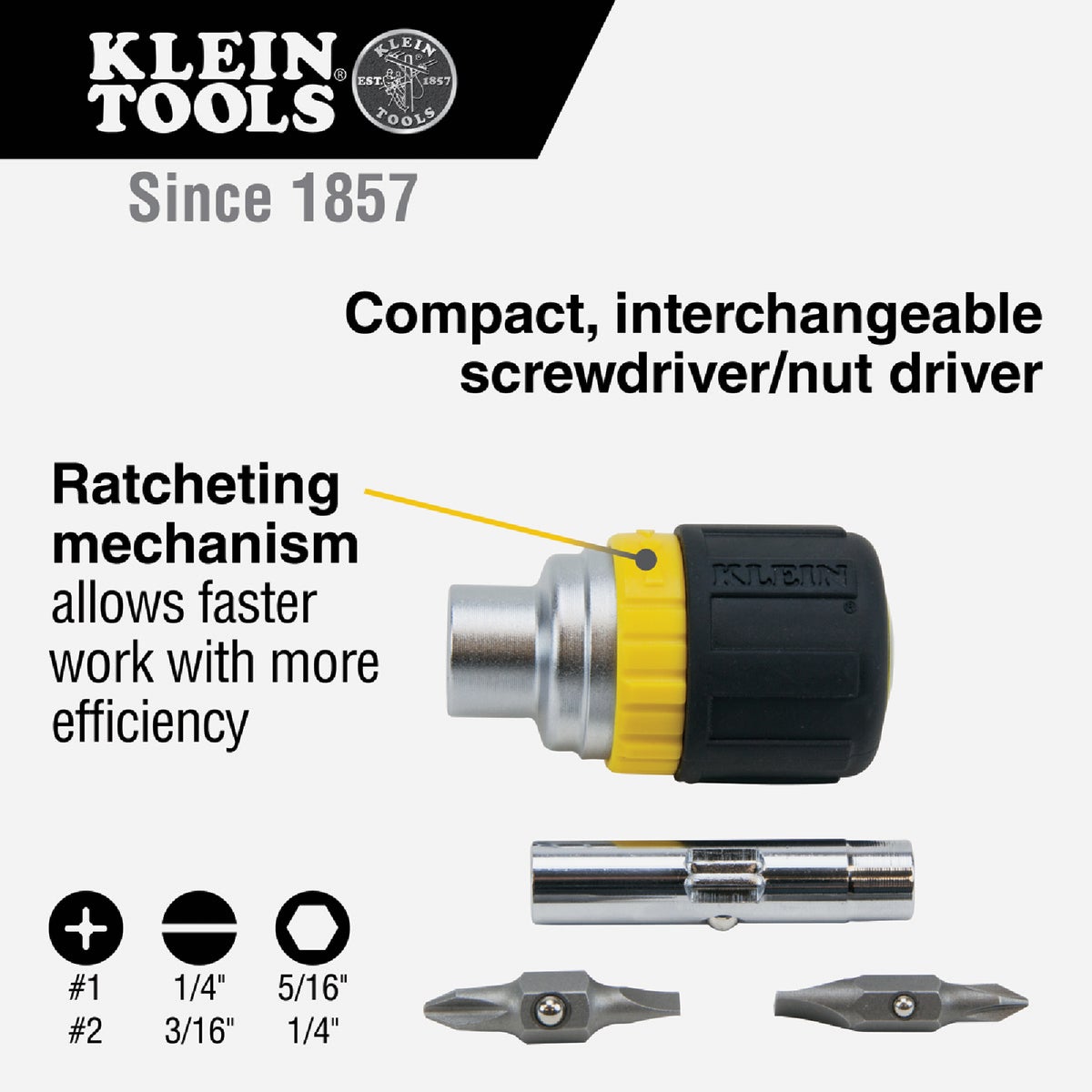 Klein 6-in-1 Stubby Ratcheting Screwdriver Image 2