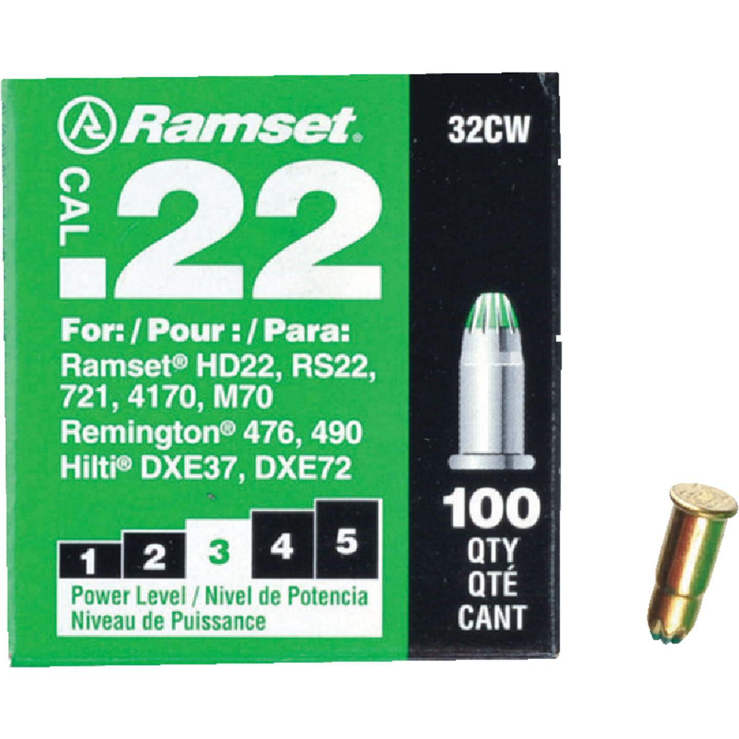 Ramset .22 Caliber Level 3 Green Powder Load (100-Pack) Image 1