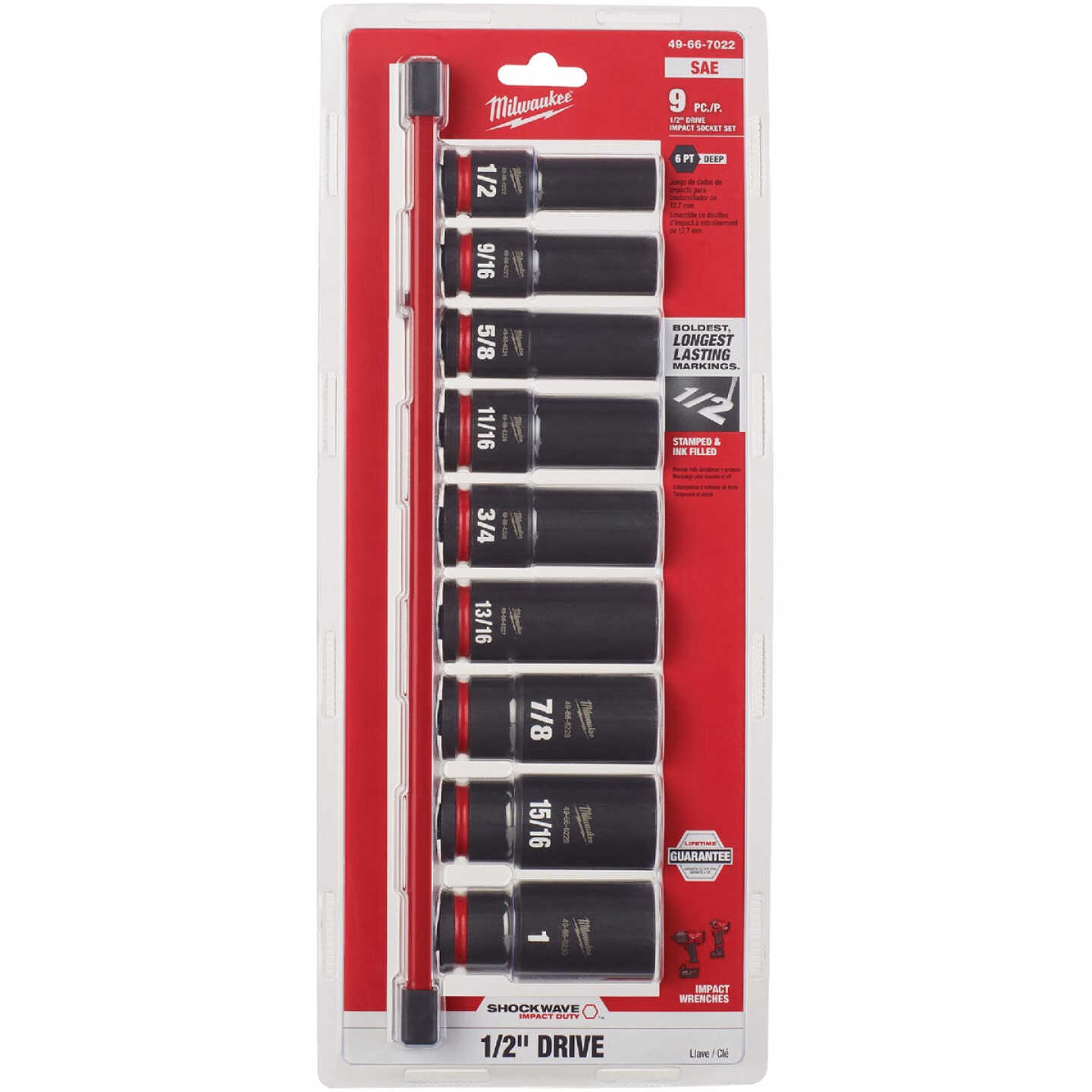 Milwaukee SHOCKWAVE Standard 1/2 In. Drive 6-Point Deep Impact Driver Set (9-Piece) Image 1