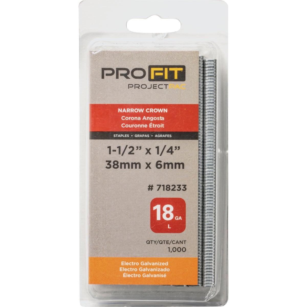Pro-Fit 1/4 In. x 1-1/2 In. 18 Gauge Electro Galvanized L-Style Narrow Crown Staple (1000 Ct.) Image 2