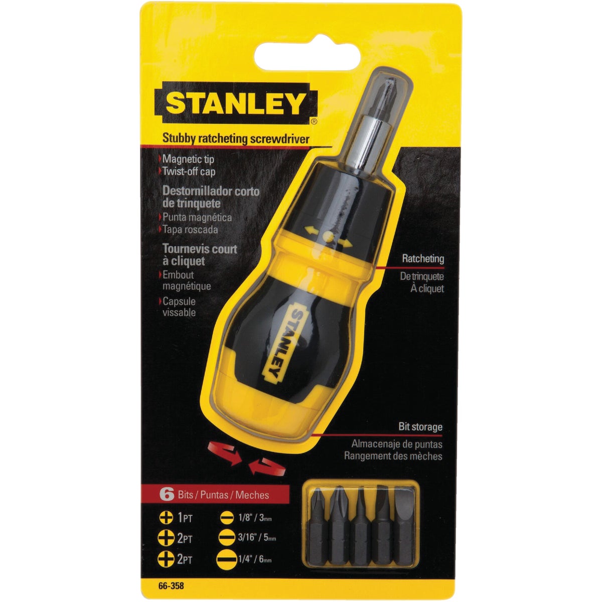 Stanley Multi-Bit Stubby Ratcheting Screwdriver Image 2