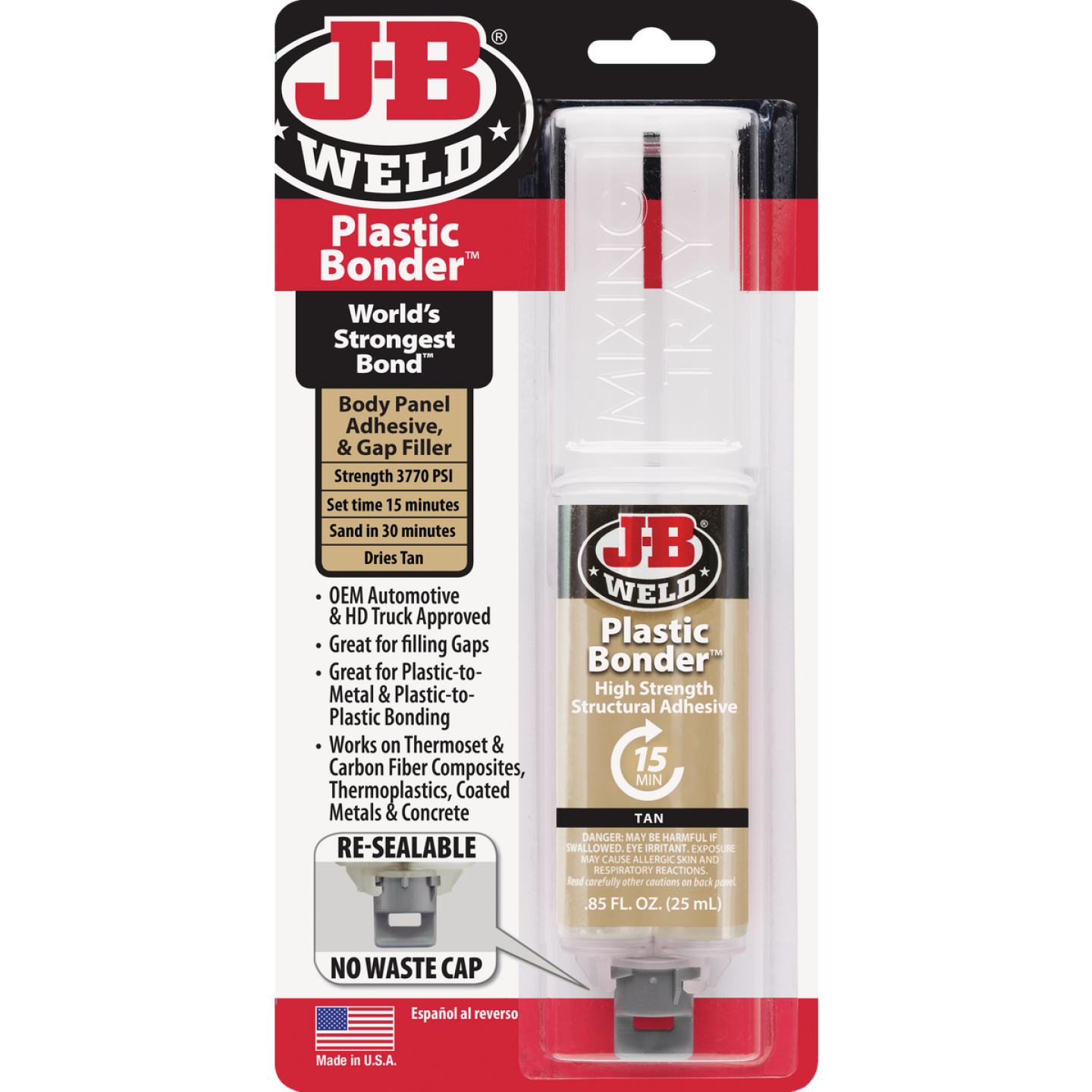 J-B Weld 0.85 Oz. Plastic Bonder Epoxy Syringe, Tan Image 1