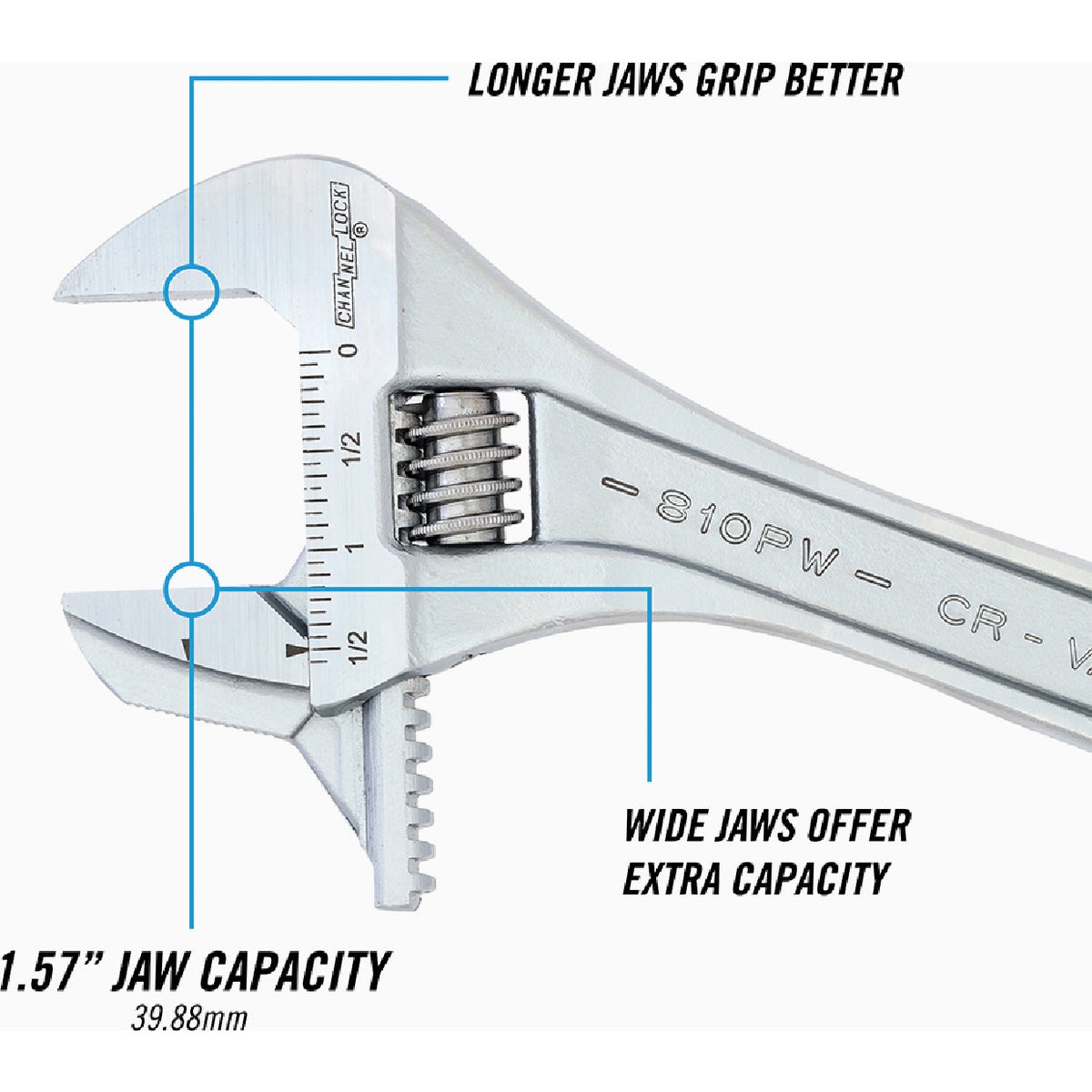 Channellock 10 In. Steel Adjustable Pipe Wrench with Extra Wide Reversible Jaw Image 3