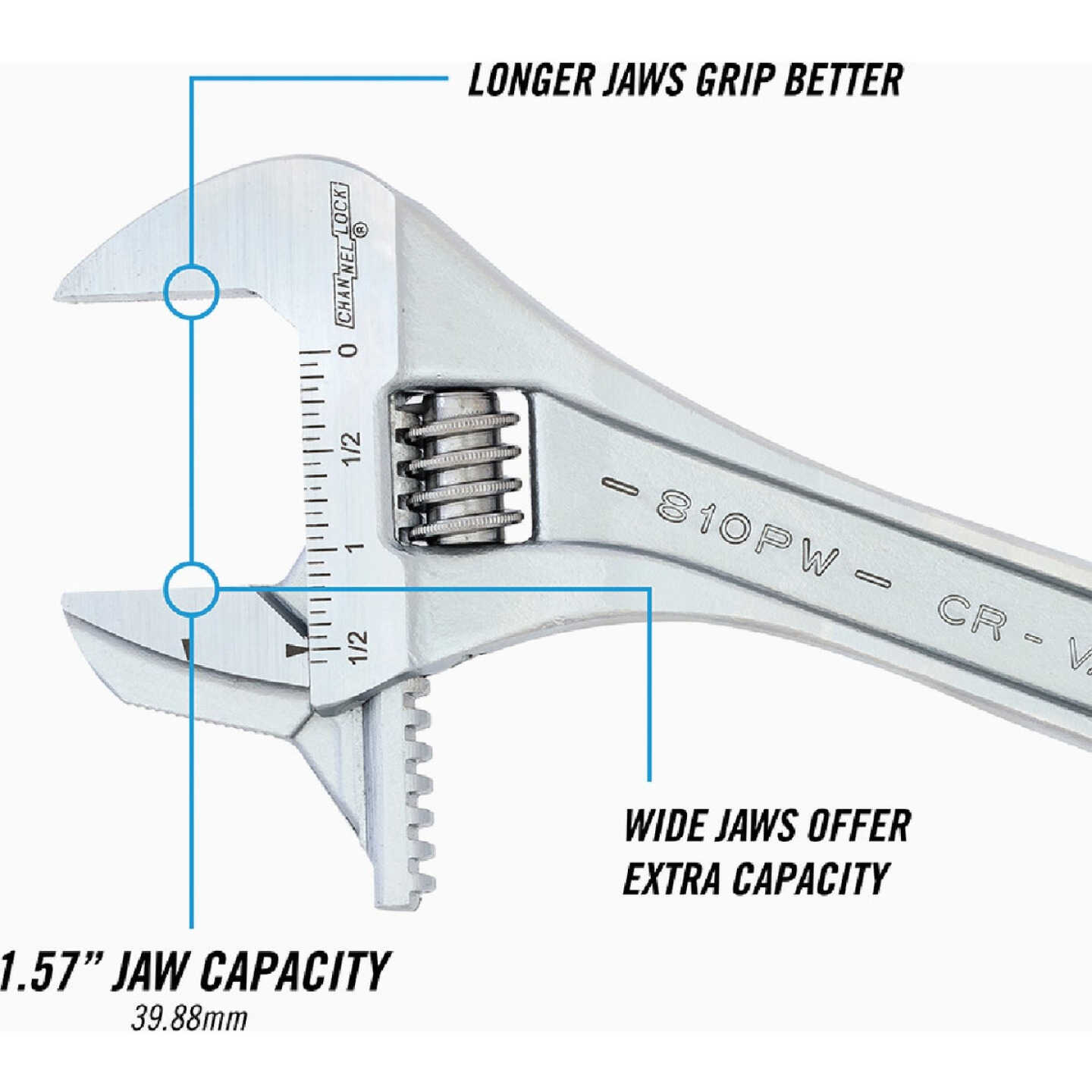 Channellock 10 In. Steel Adjustable Pipe Wrench with Extra Wide Reversible Jaw Image 3
