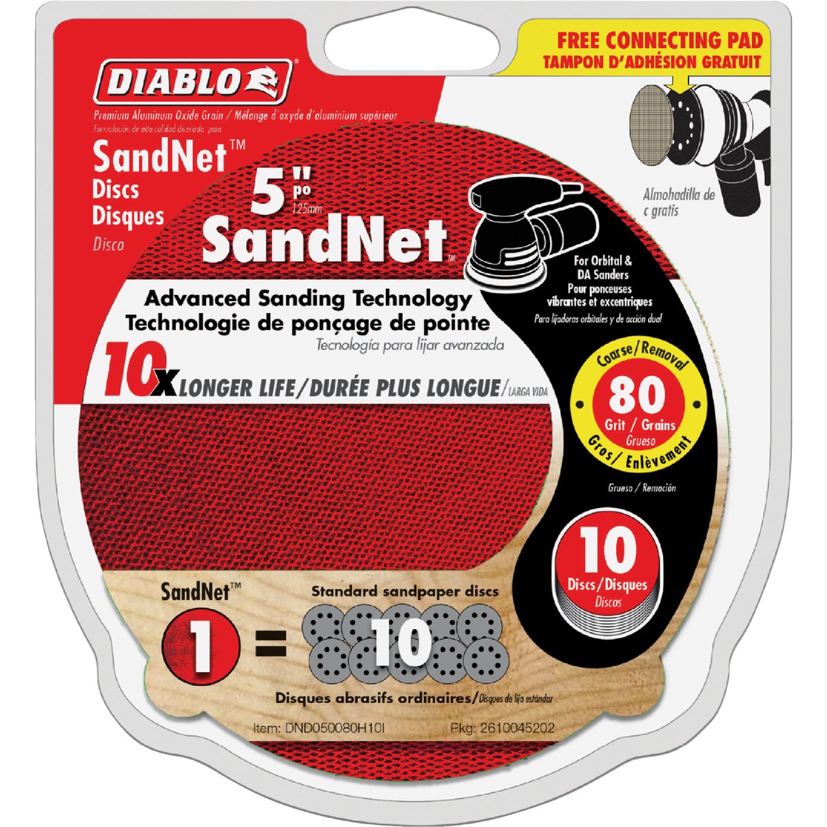 Diablo SandNet 5 In. 80 Grit Sanding Disc with Connection Pad (10-Pack) Image 1
