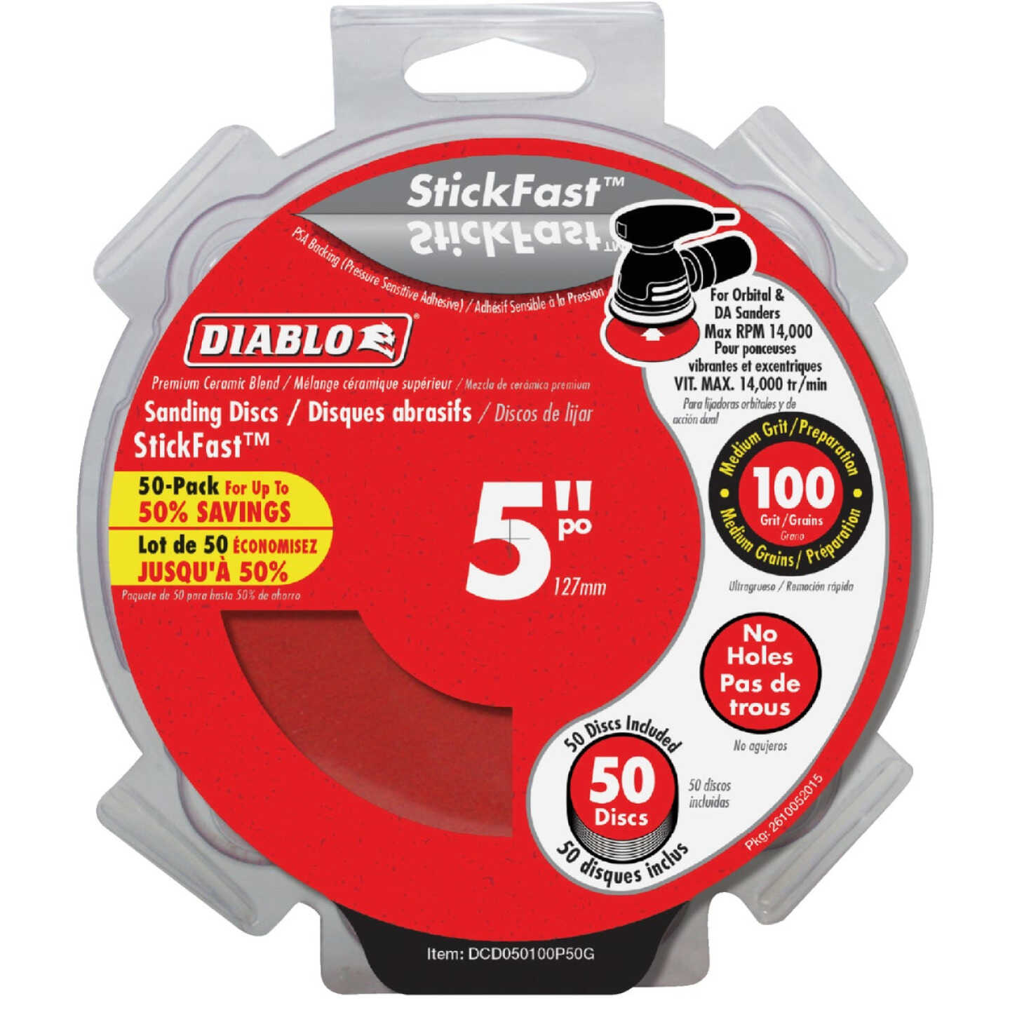 Diablo StickFast 5 In. 100 Grit Sanding Disc (50-Pack) Image 1