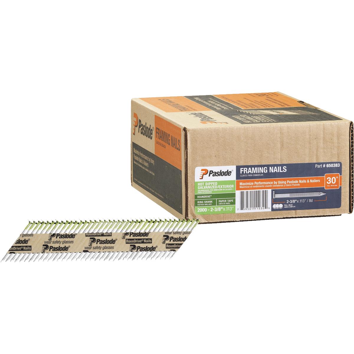 Paslode RounDrive 30 Degree Paper Tape Hot-Dipped Galvanized Offset Round Head Framing Stick Nail, 2