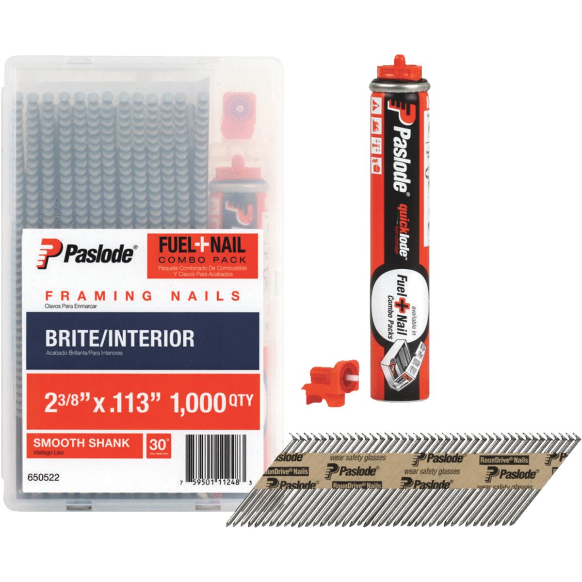 Paslode 30 Degree Bright Smooth Shank Framing Nail & Fuel Combo Pack, 2-3/8 In. x .113 In. (1000-Pac Image 1