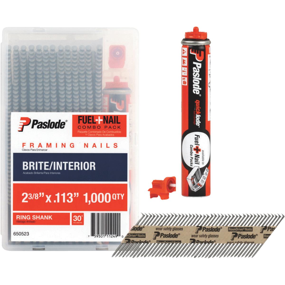 Paslode 30 Degree Bright Ring Shank Framing Nail & Fuel Combo Pack, 2-3/8 In. x .113 In. (1000-Pack  Image 1