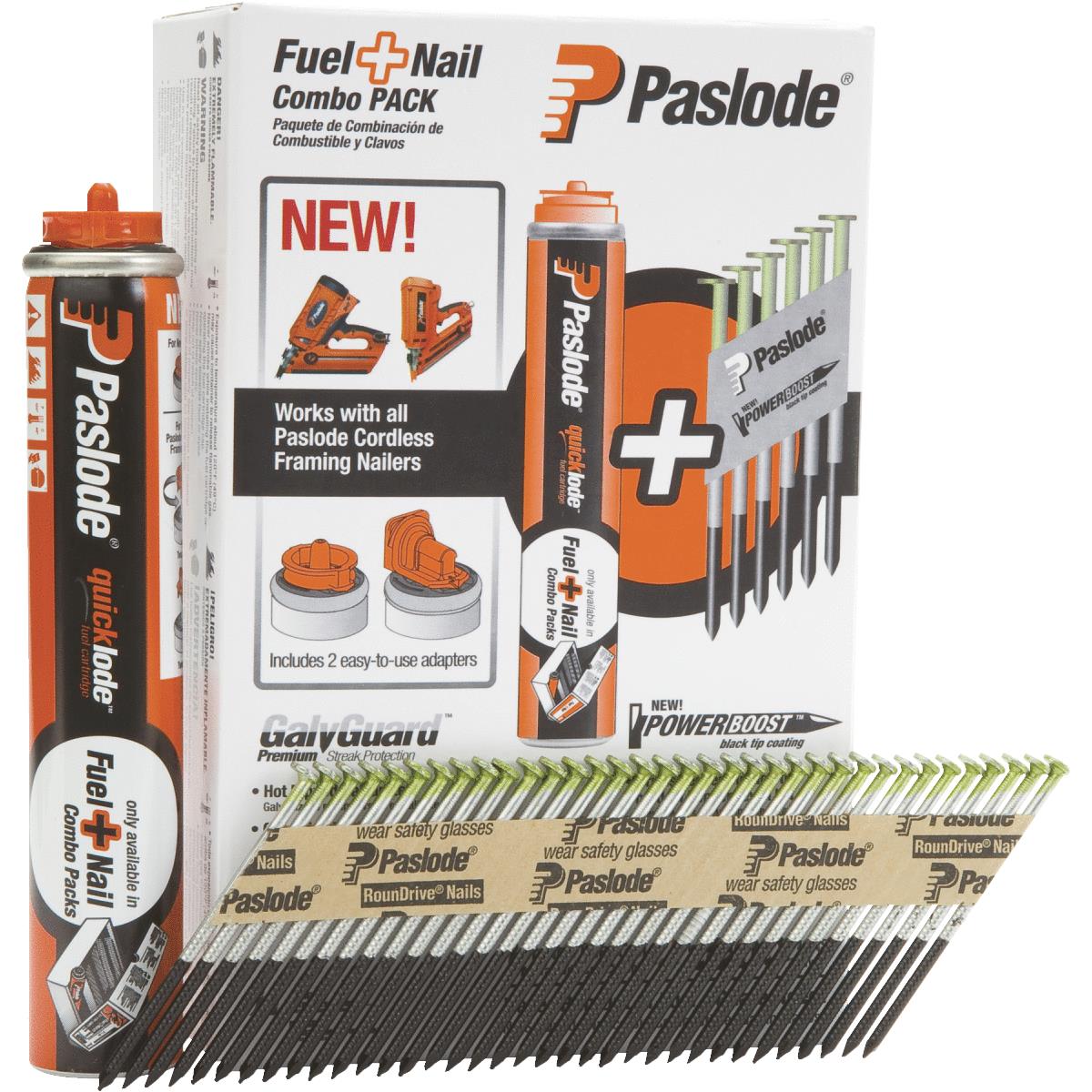 Paslode 30 Degree Hot-Dipped Galvanized Framing Nail & Fuel Combo Pack, 3 In. x .120 In. (1000-Pack  Image 1