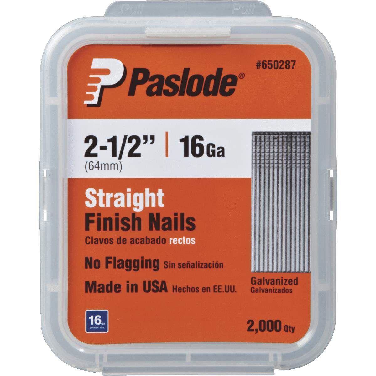 Paslode 16-Gauge Galvanized Straight Finish Nail, 2-1/2 In. (2000-Pack)