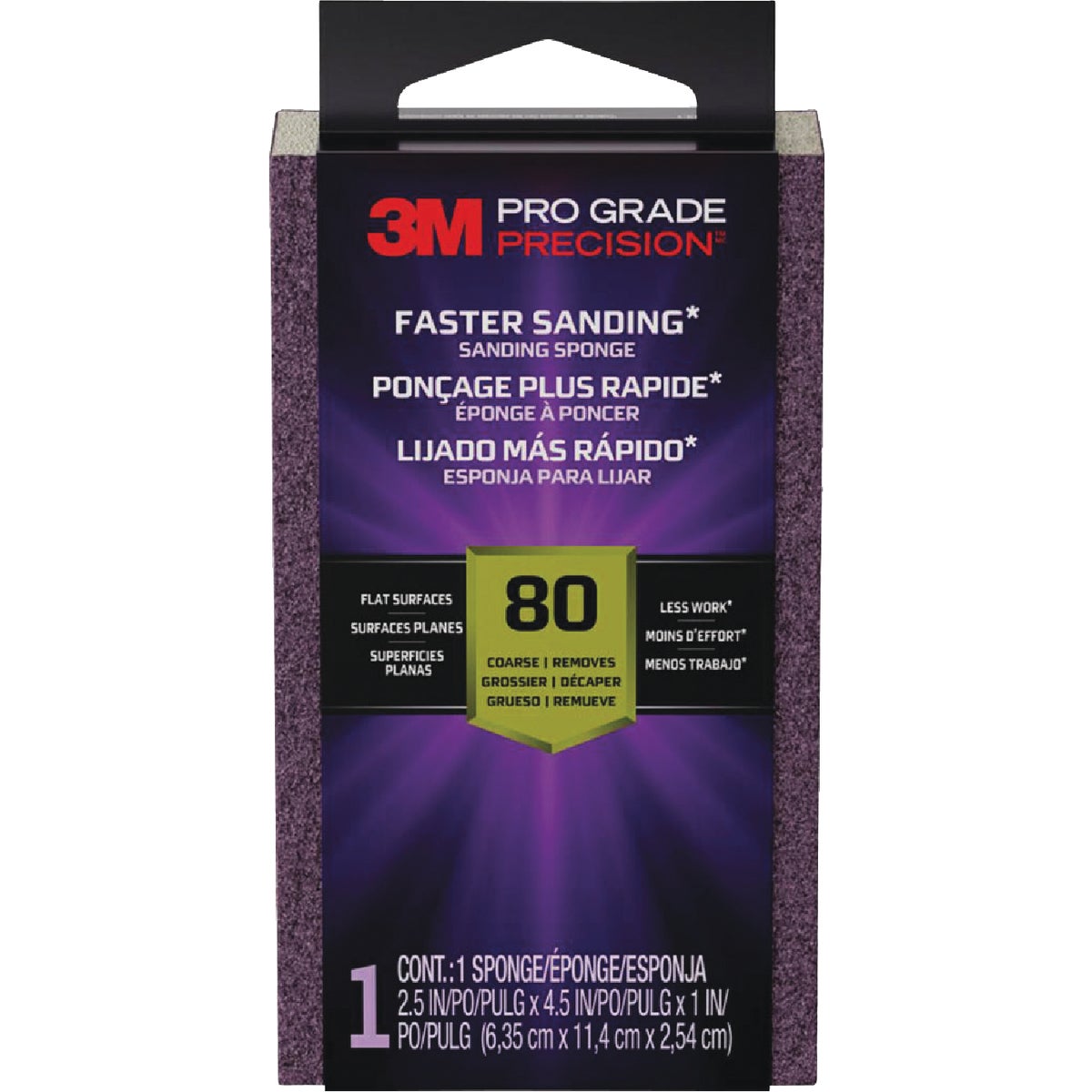 3M Pro Grade Precision 2.5 In. x 4.5 In. x 1 In. 80 Grit Medium Sanding Sponge