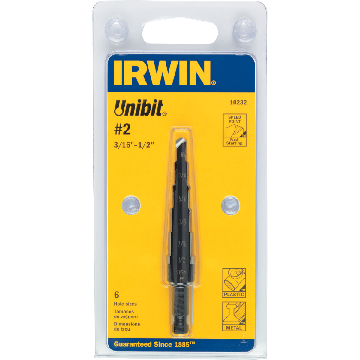 Irwin Unibit 3/16 In. - 1/2 In. #2 Step Drill Bit, 6 Steps Image 2