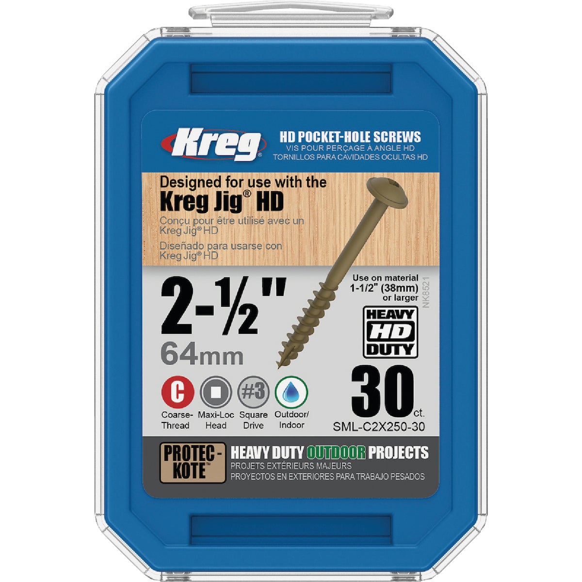 Kreg Protec-Kote #14 x 2-1/2 In. Square Coarse Thread Maxi-Loc Head HD Pocket-Hole Screw (30 Ct.) Image 5