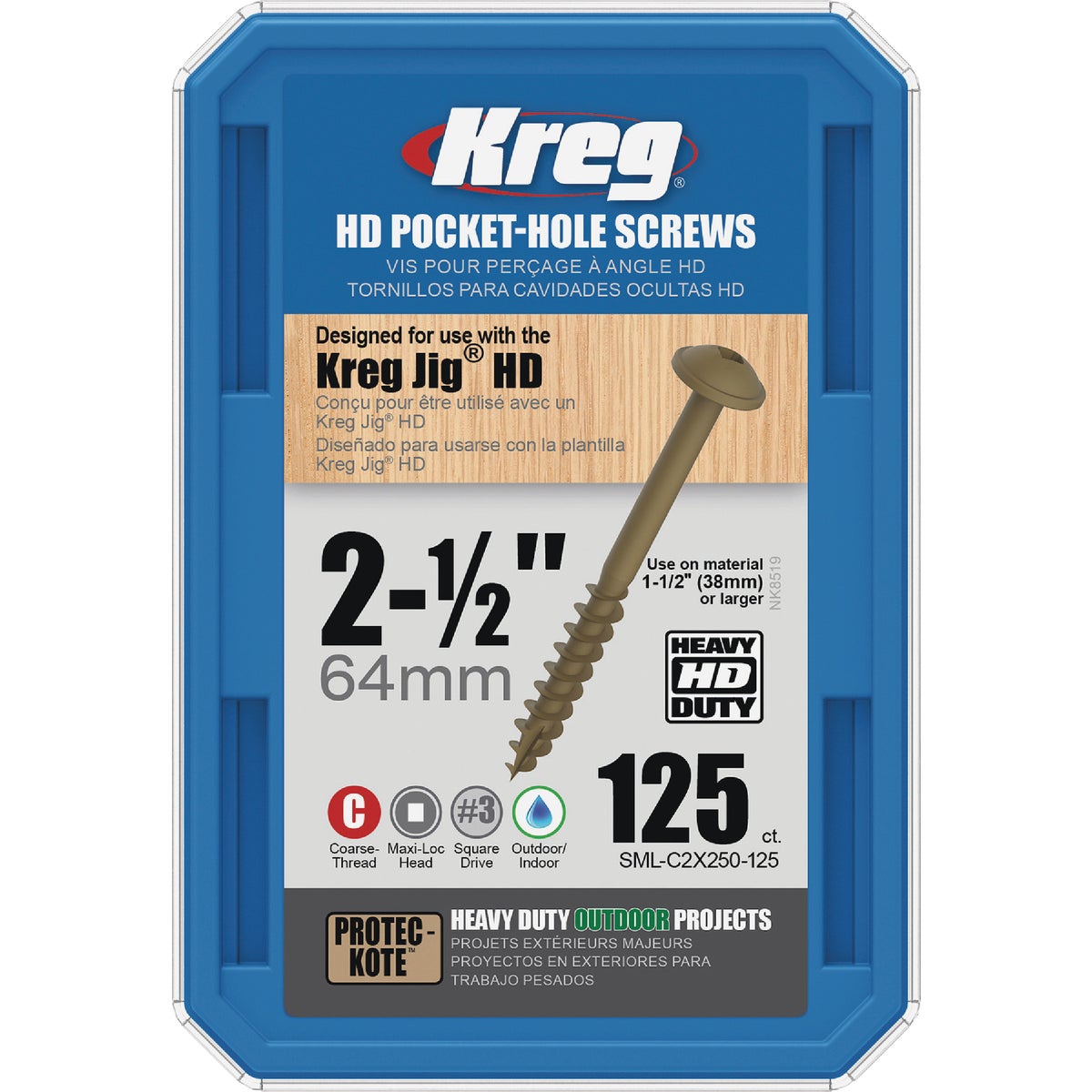 Kreg Protec-Kote #14 x 2-1/2 In. Square Coarse Thread Maxi-Loc Head HD Pocket-Hole Screw (125 Ct.) Image 5