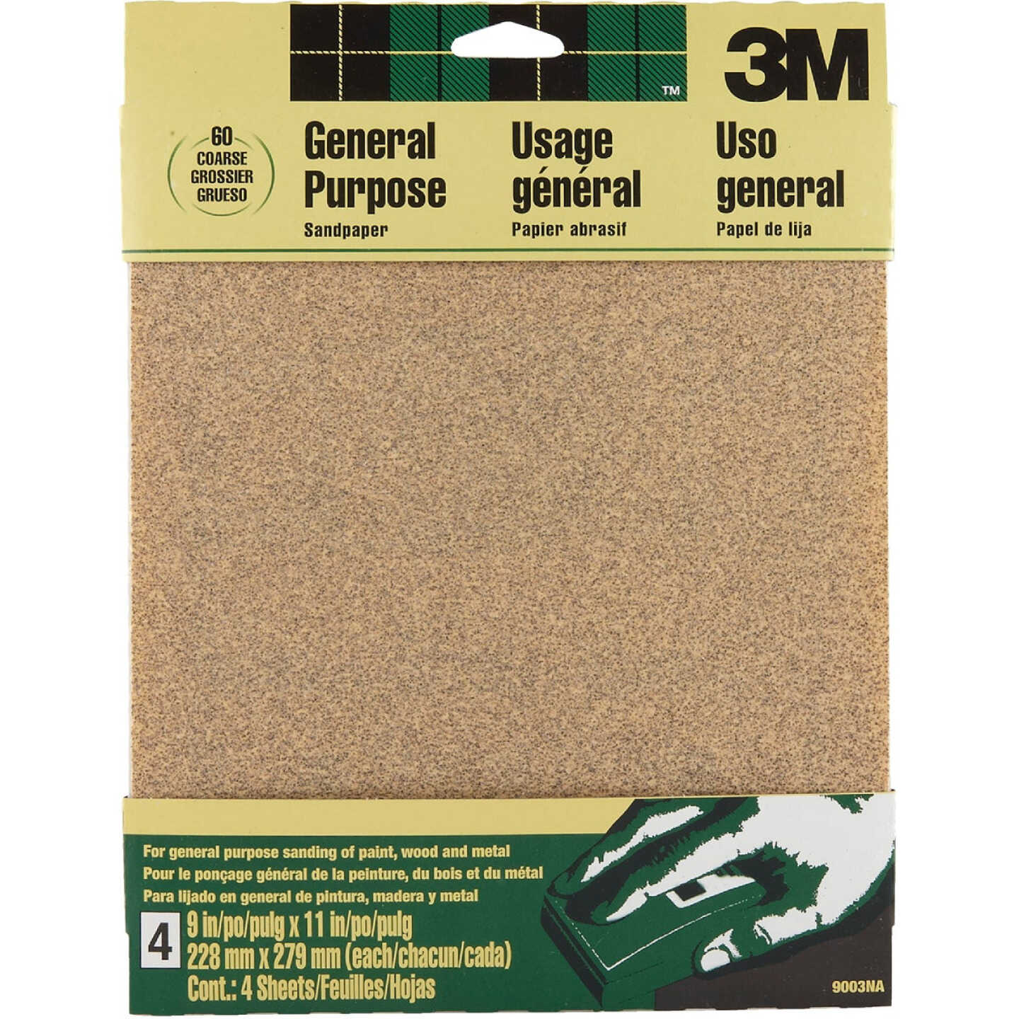 3M 9 In. x 11 In. General Purpose Coarse Sandpaper, 60 Grit (4-Pack) Image 1