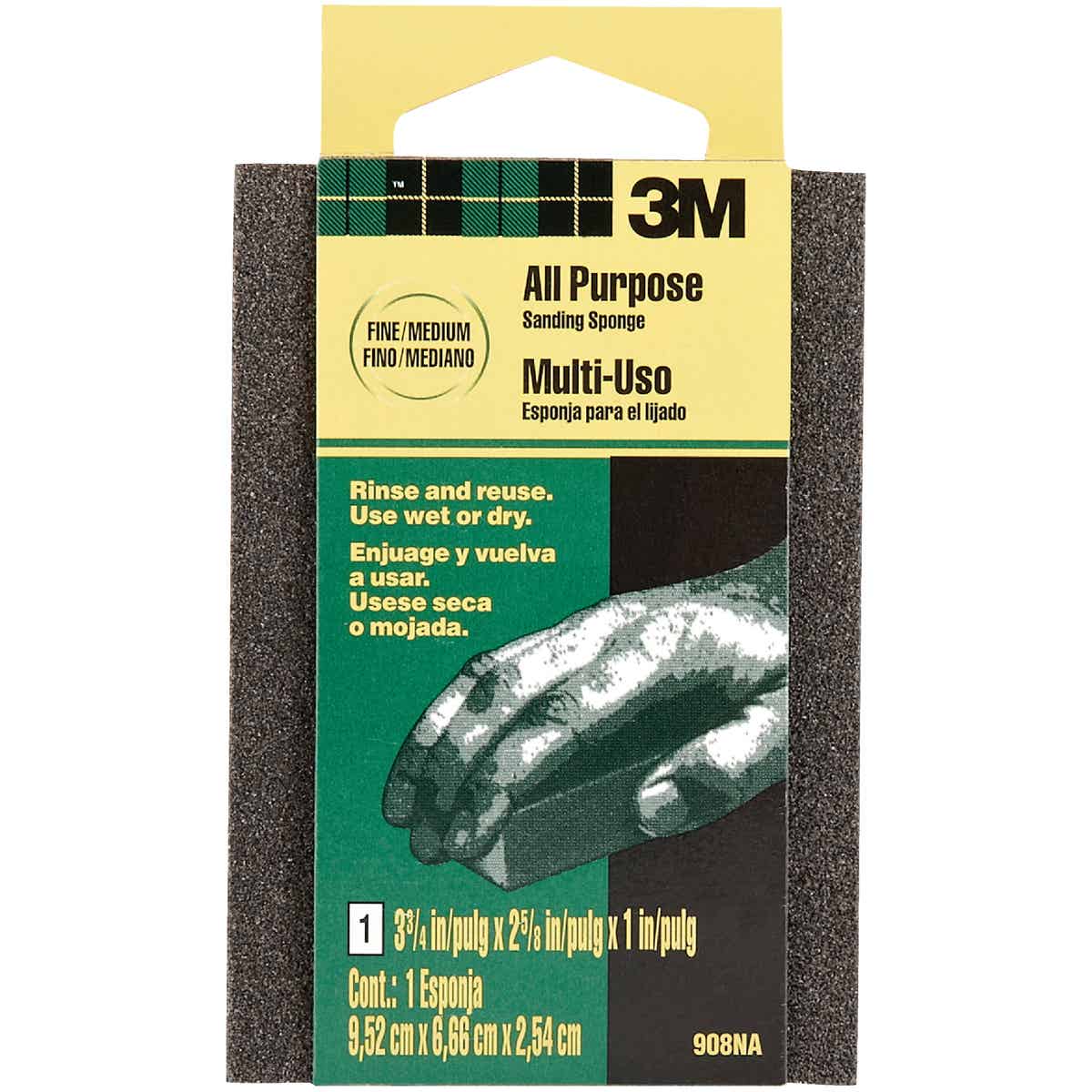 3M 2-5/8 In. x 3-3/4 In. x 1 In. Dual Grit Sanding Sponge, Fine/Medium Image 2
