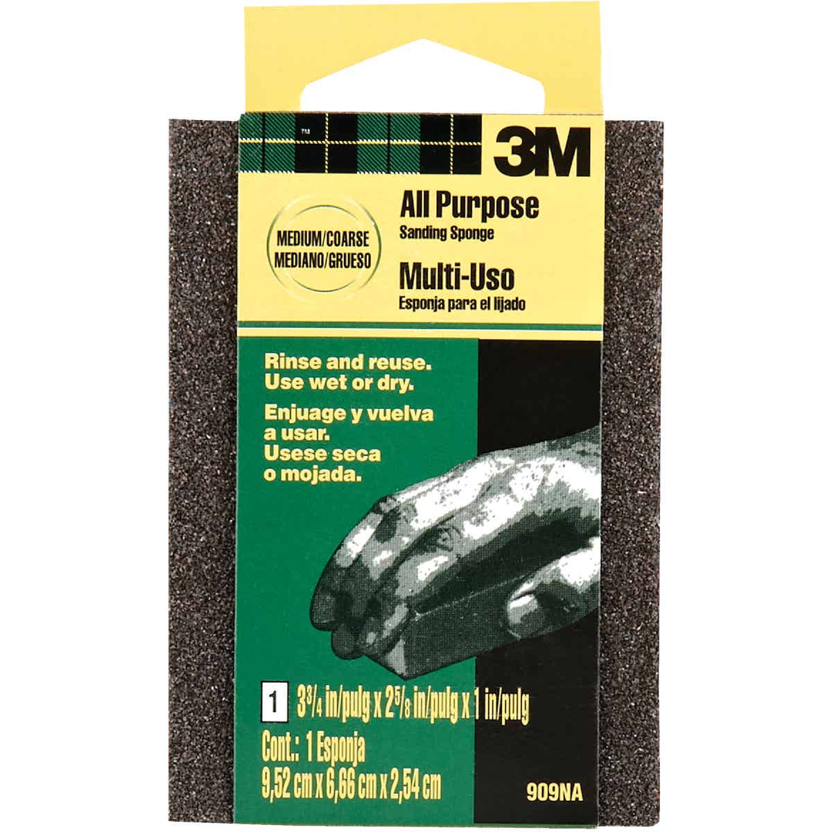 3M 2-5/8 In. x 3-3/4 In. x 1 In. Dual Grit Sanding Sponge,  Medium/Coarse Image 2