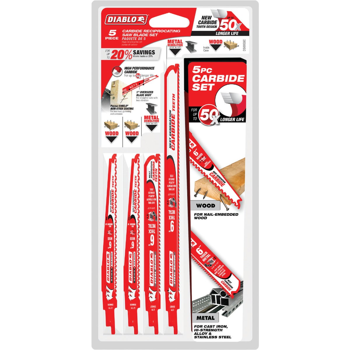 Diablo 5-Piece Carbide Reciprocating Saw Blade Set