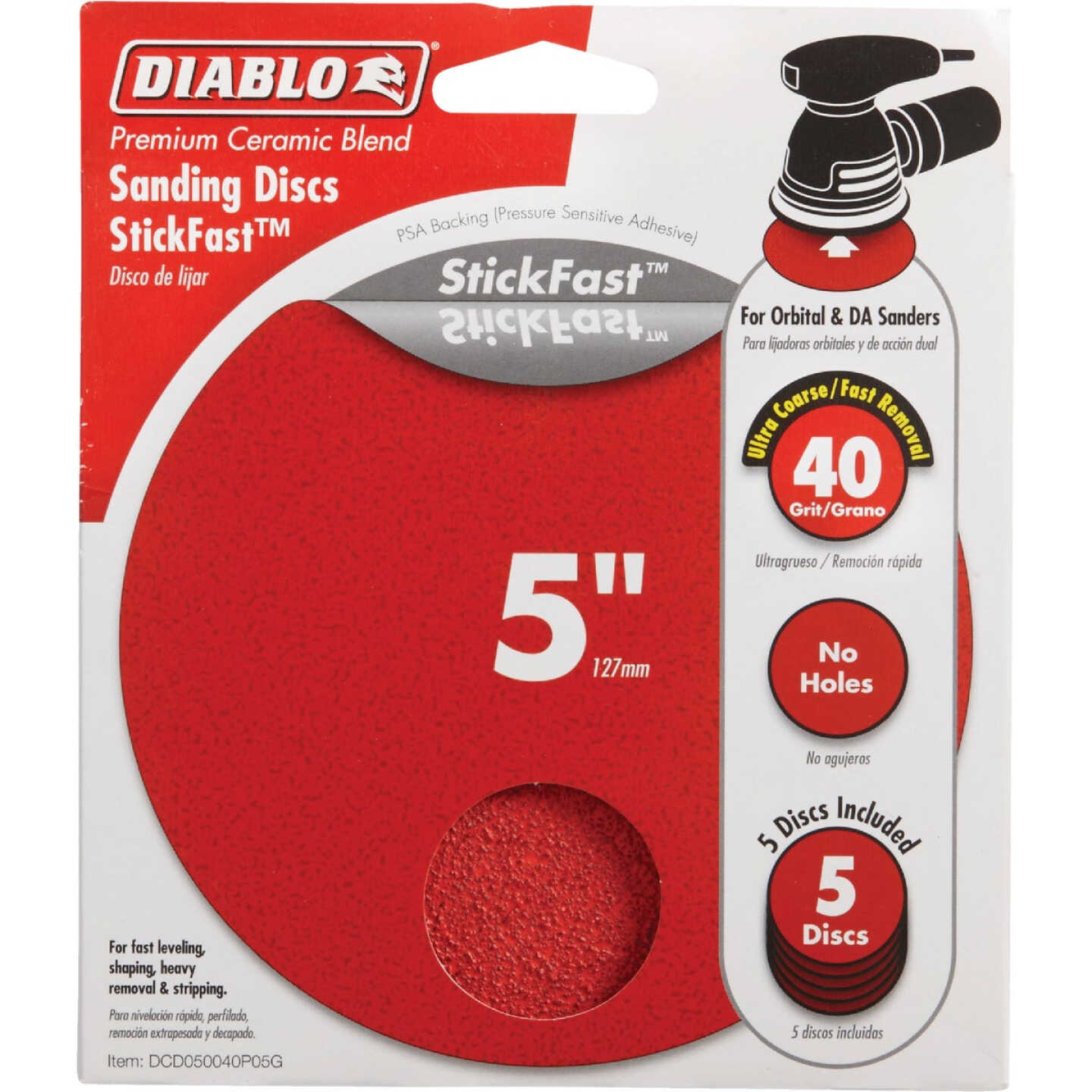 Diablo StickFast 5 In. 40 Grit Sanding Disc (5-Pack) Image 1