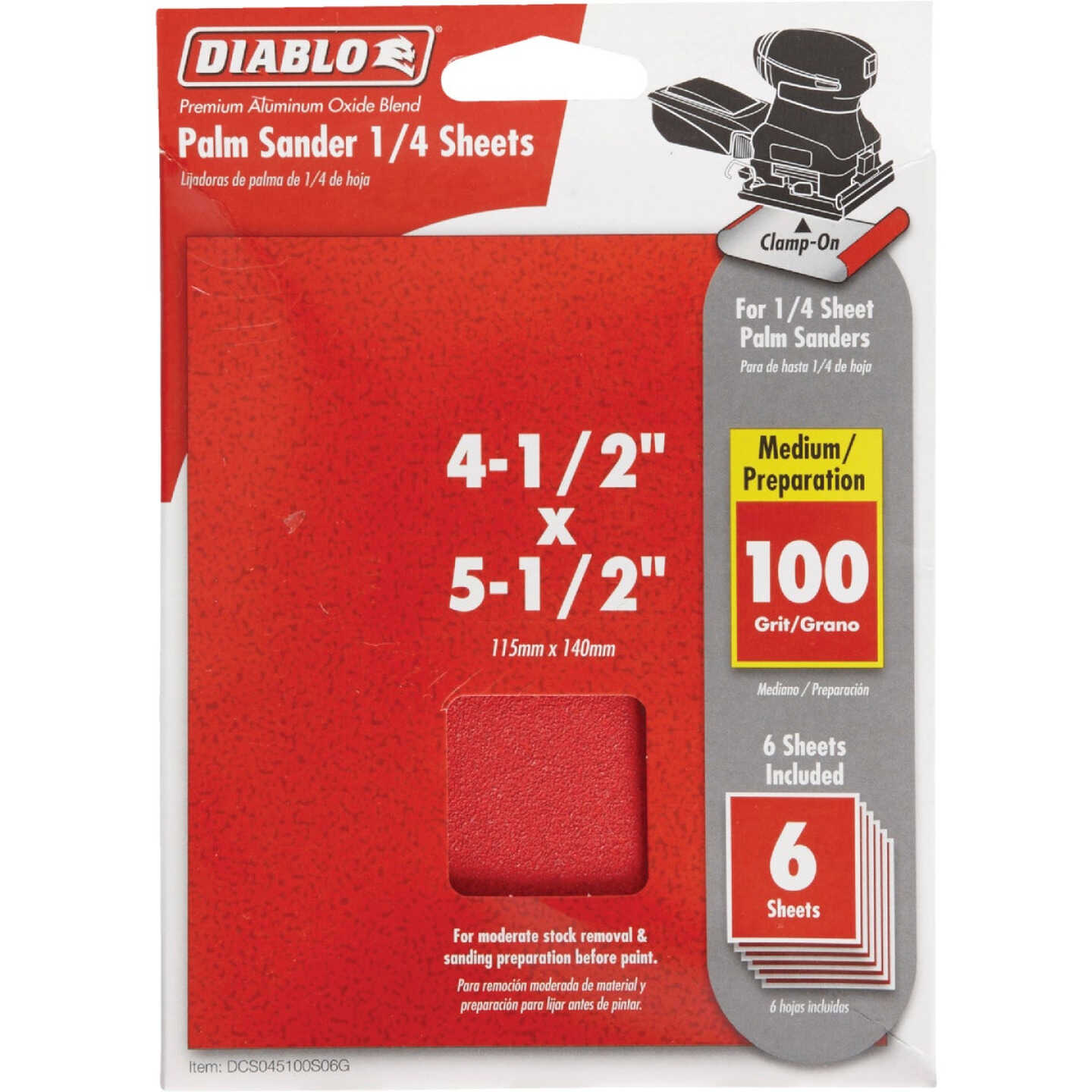 Diablo Clamp-On 100 Grit 4-1/2 In. x 5-1/2 In. 1/4 Sheet Sandpaper (6-Pack) Image 1