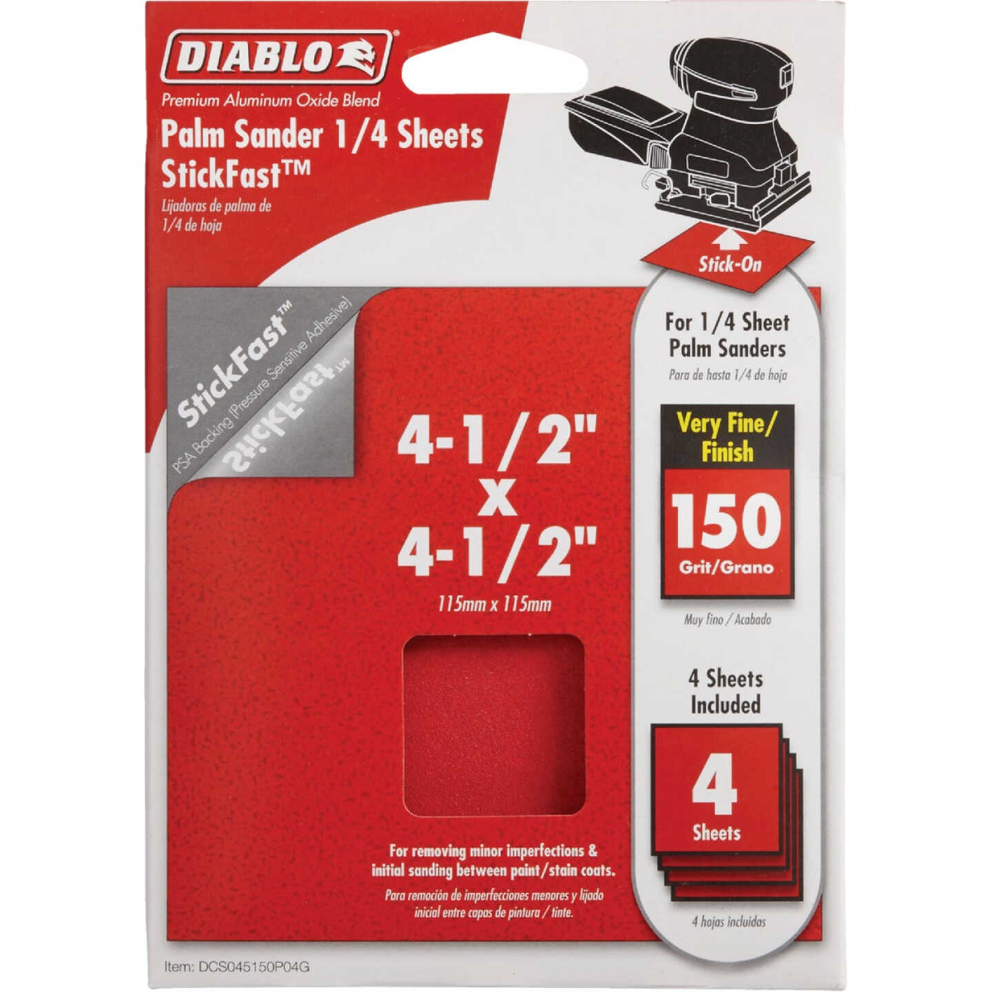 Diablo StickFast 150 Grit 4-1/2 In. x 4-1/2 In. 1/4 Palm Sander Power Sanding Sheet (4-Pack) Image 1