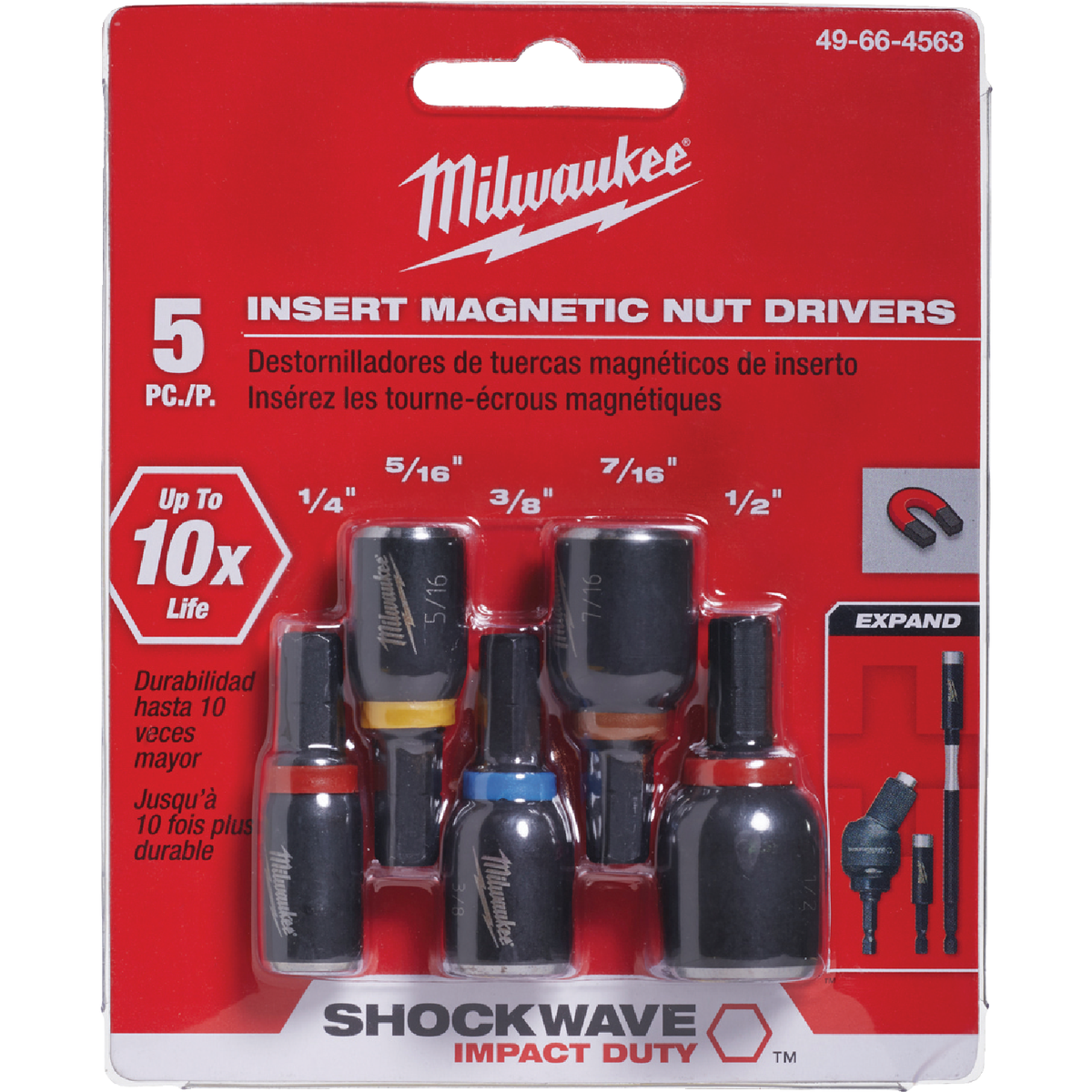 Milwaukee SHOCKWAVE 5-Piece Impact Magnetic Nutdriver Bit Set Image 1