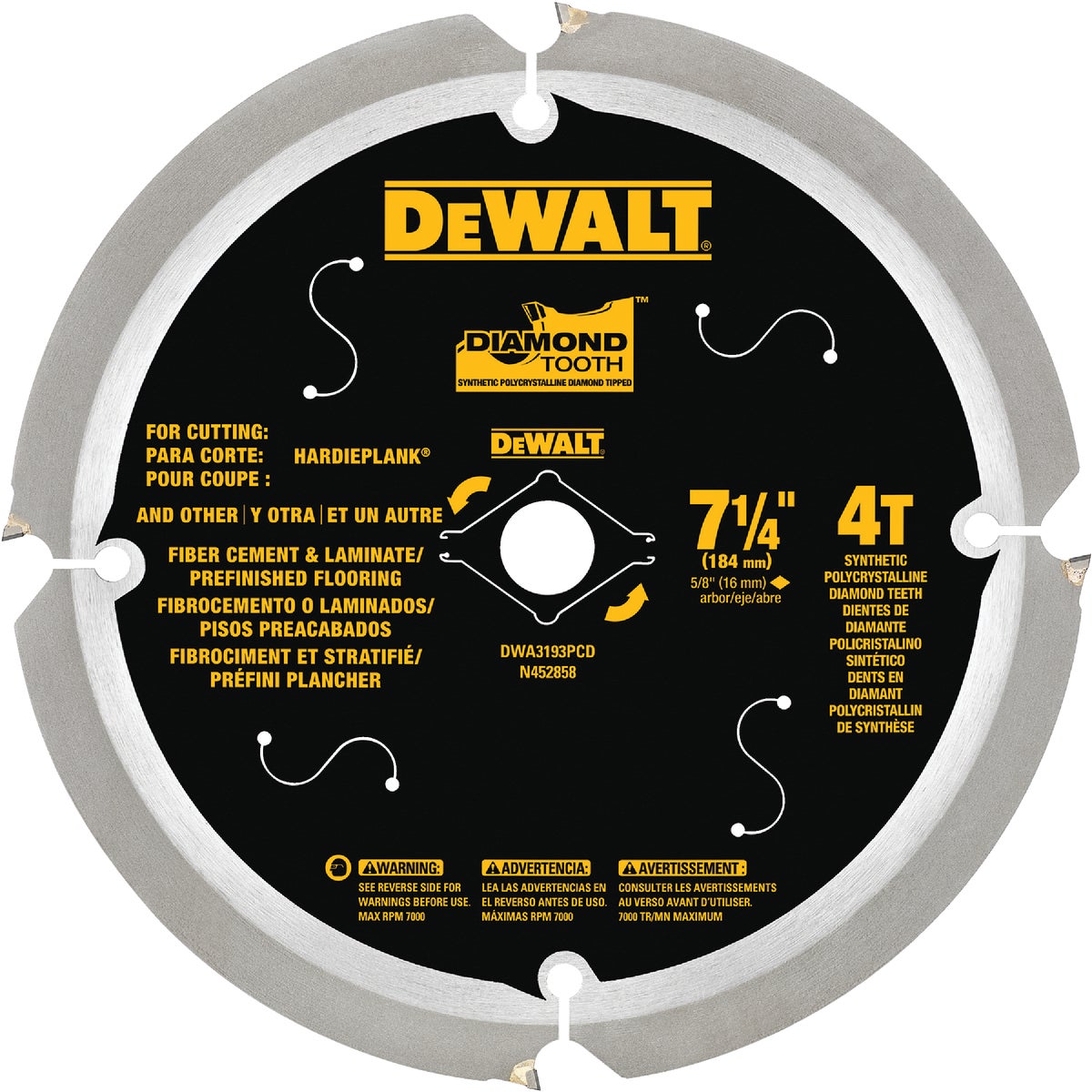 DEWALT 7-1/4 In. 4-Tooth PCD Fiber Cement Circular Saw Blade